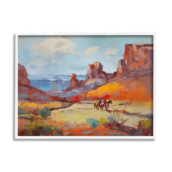 Stupell Industries Canyon Cowboys Painting Landscape Painting White Framed Art Print Wall Art, 14 x 11