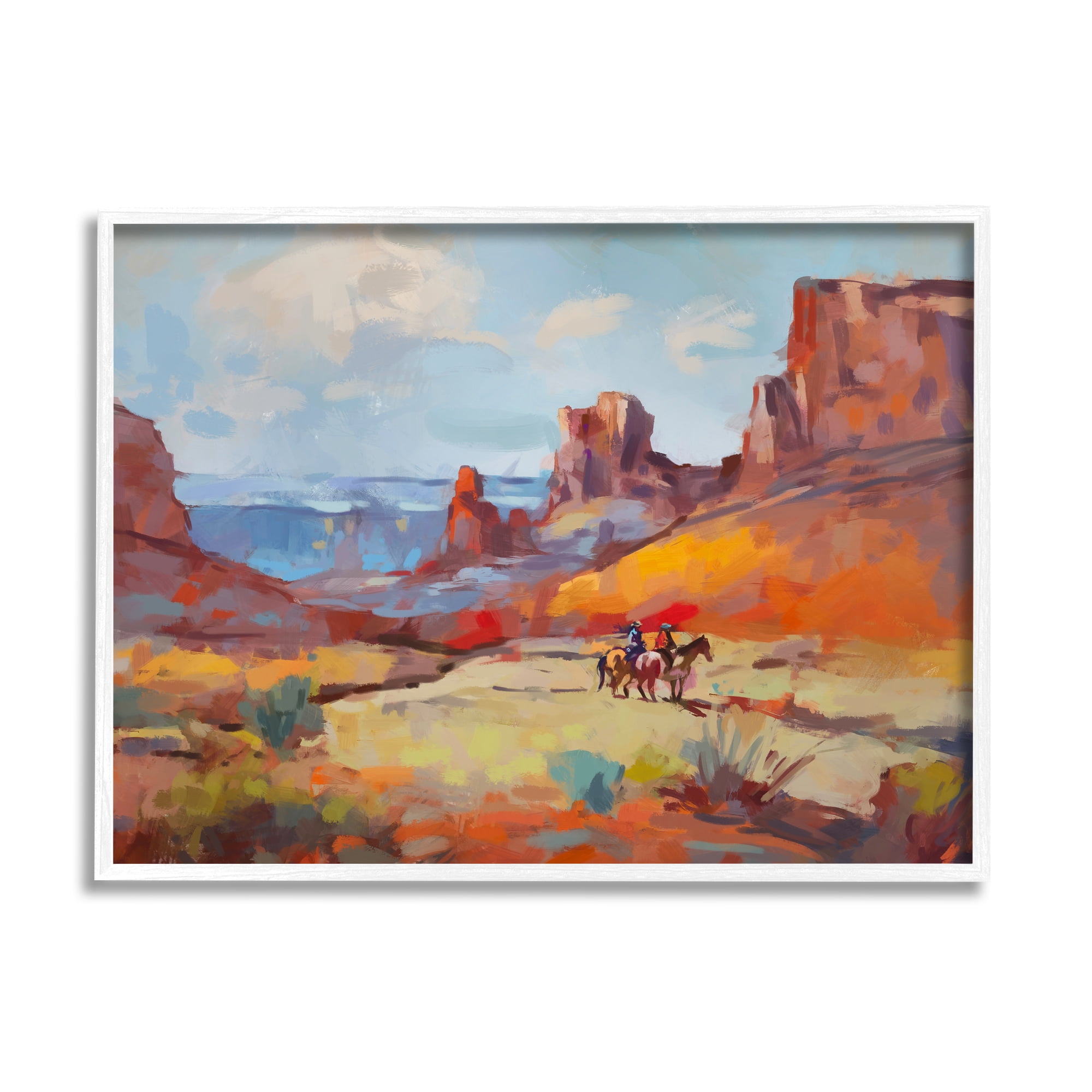 Stupell Industries Canyon Cowboys Painting Landscape Painting White Framed Art Print Wall Art, 30 x 24