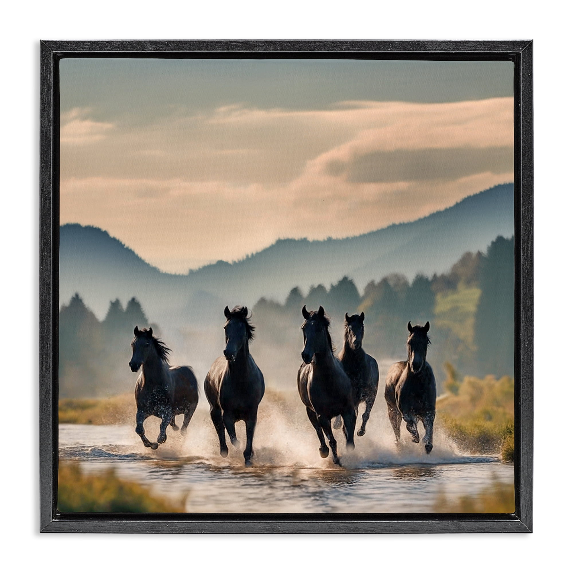 Stupell Industries Canyon Stallions Trotting Animals Painting Black Floater Framed Canvas Art Print Wall Art, 25 x 25