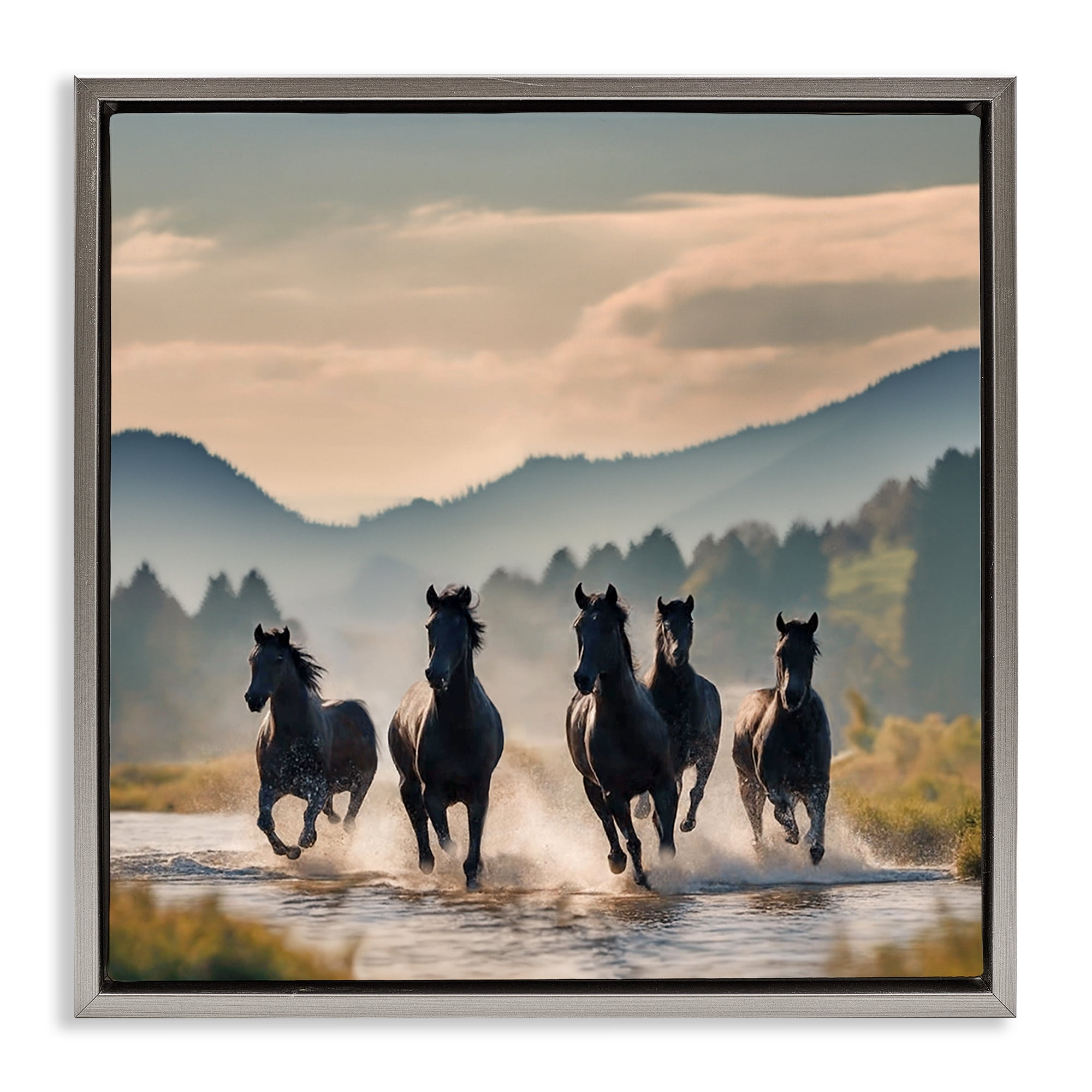 Stupell Industries Canyon Stallions Trotting Animals Painting Gray Floater Framed Canvas Art Print Wall Art, 25 x 25