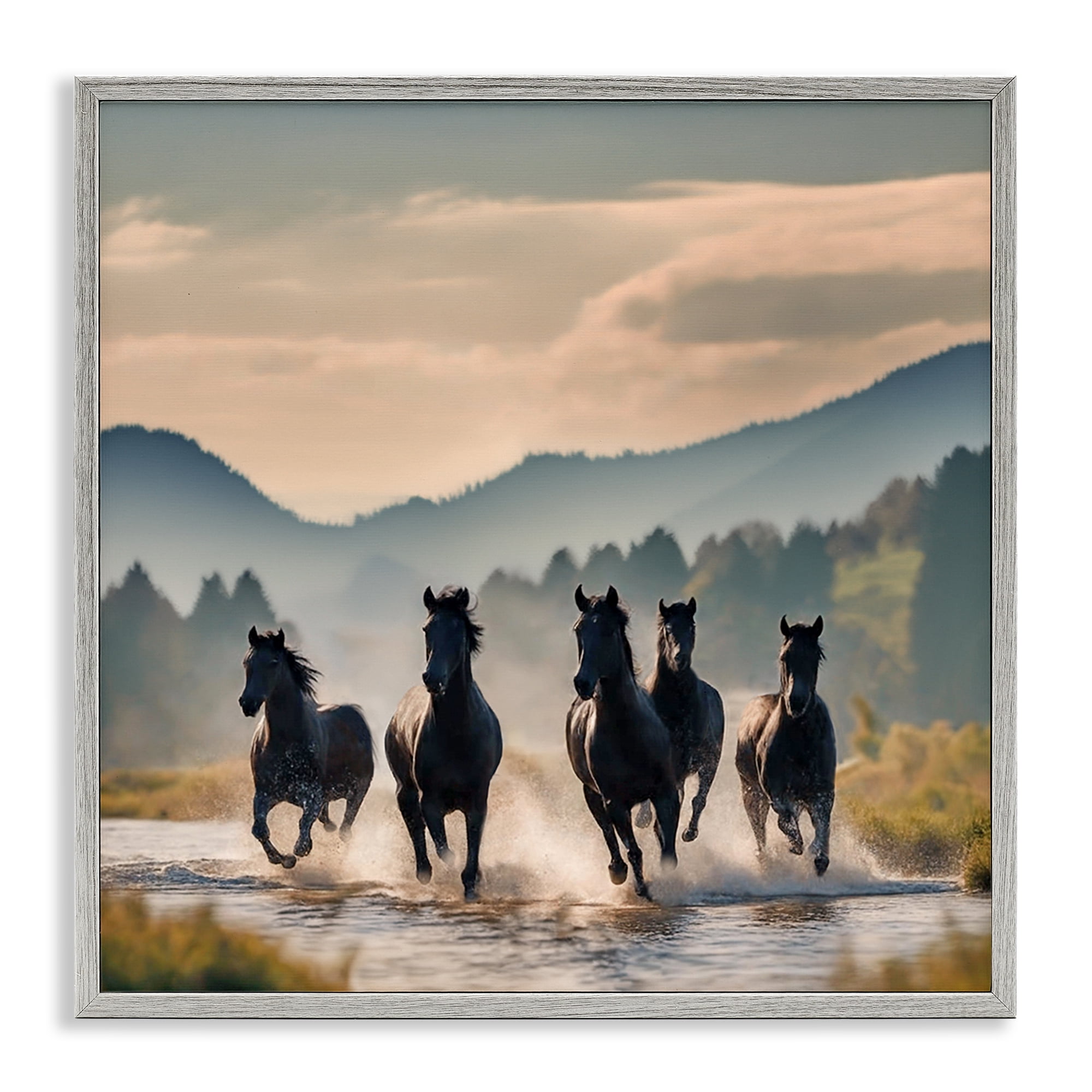 Stupell Industries Canyon Stallions Trotting Animals Painting Gray Framed Art Print Wall Art, 24 x 24