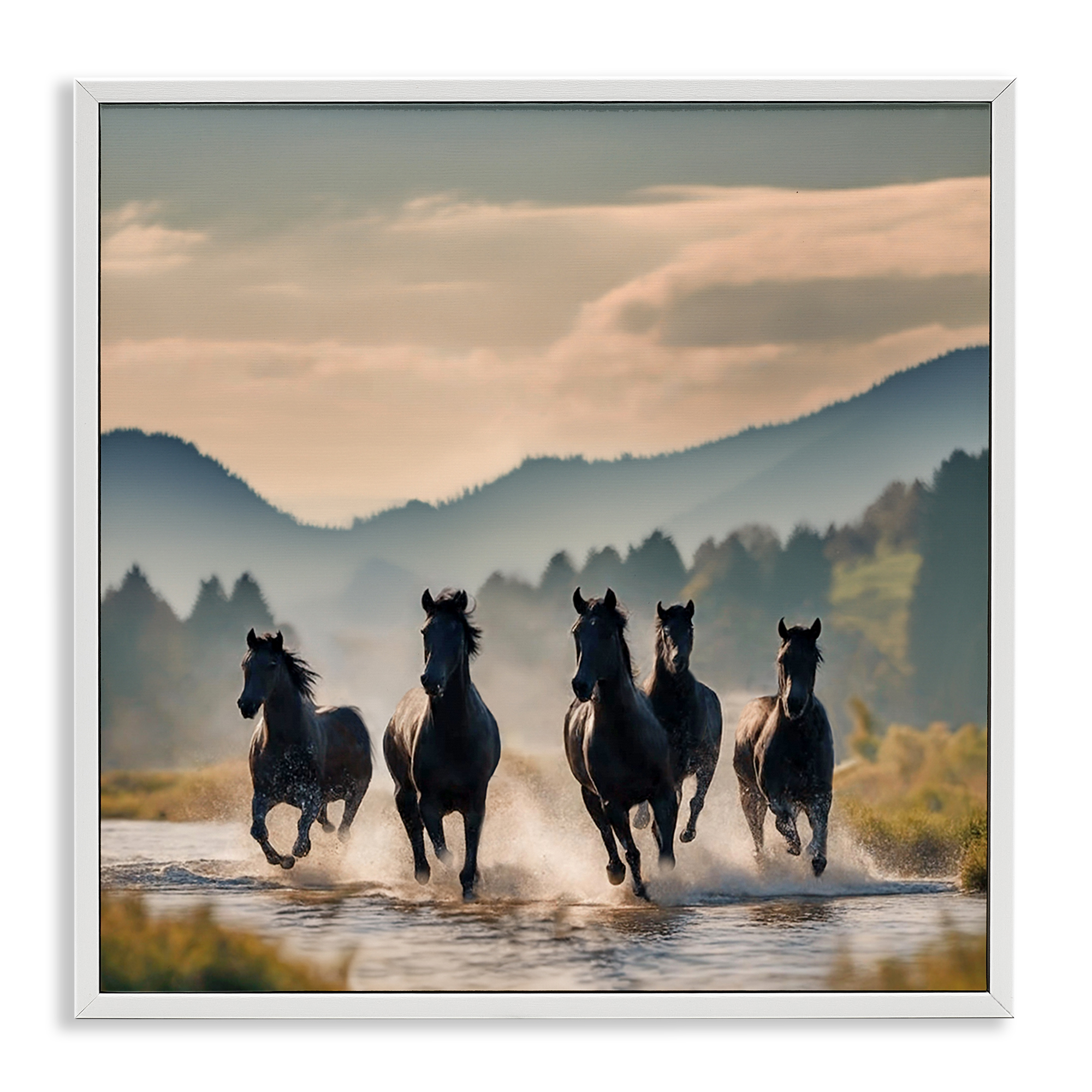 Stupell Industries Canyon Stallions Trotting Animals Painting White Framed Art Print Wall Art, 24 x 24