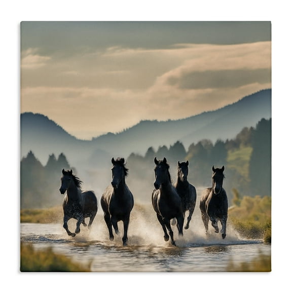 Stupell Industries Canyon Stallions Trotting Animals Painting Wrapped Canvas Art Print Wall Art, 17 x 17