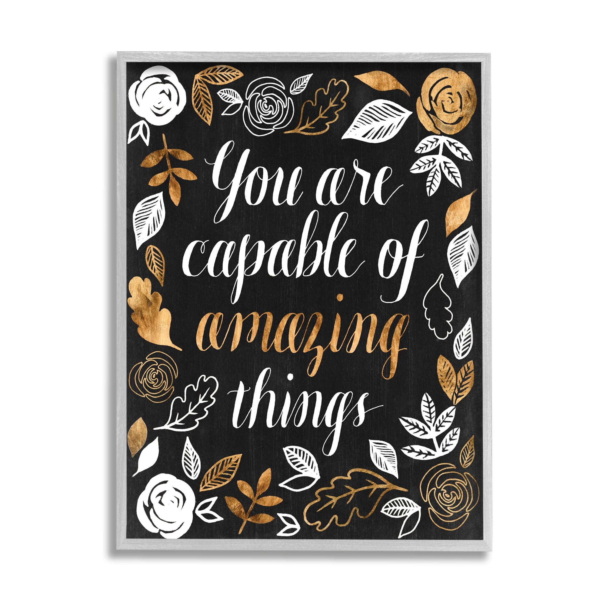 Stupell Industries Capable of Amazing Things Encouragement Autumn Floral Country Painting Gray Framed Art Print Wall Art, 24 x 30, Design by Grace Popp
