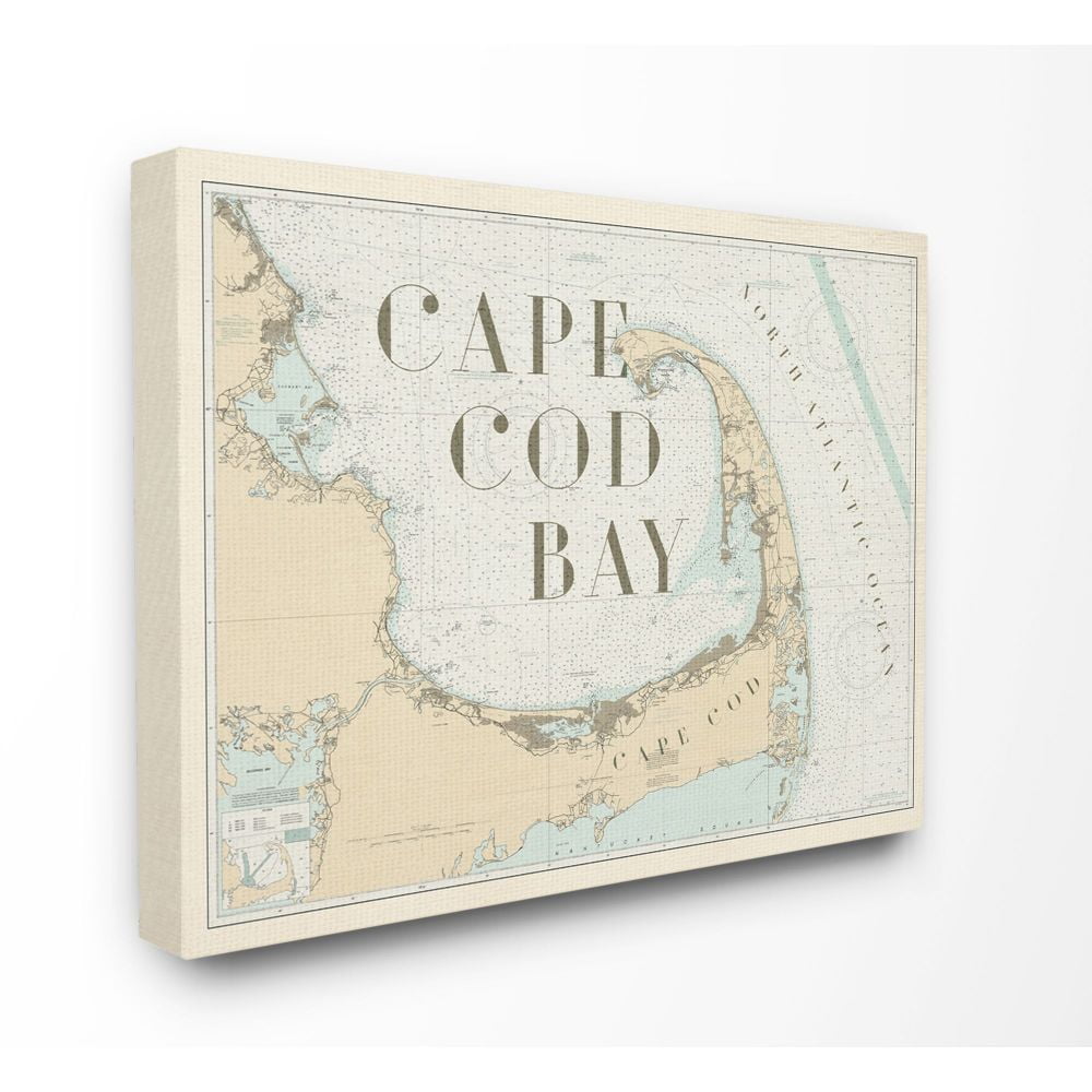 Stupell Industries Cape Cod Bay Beach Vintage Map Word Design Canvas Wall Art by Daphne Polselli