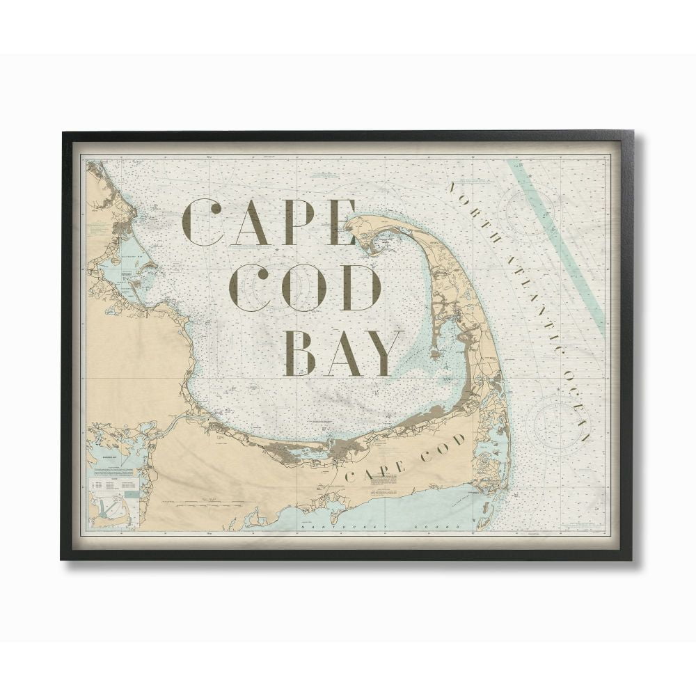 Stupell Industries Cape Cod Bay Beach Vintage Map Word Design Framed Wall Art by Daphne Polselli