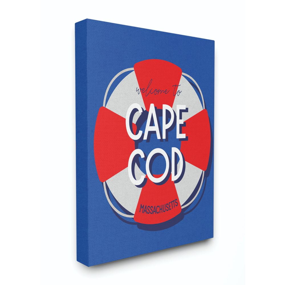 Stupell Industries Cape Cod Beach Coast Ocean Blue Red Word Design Canvas Wall Art by Daphne Polselli