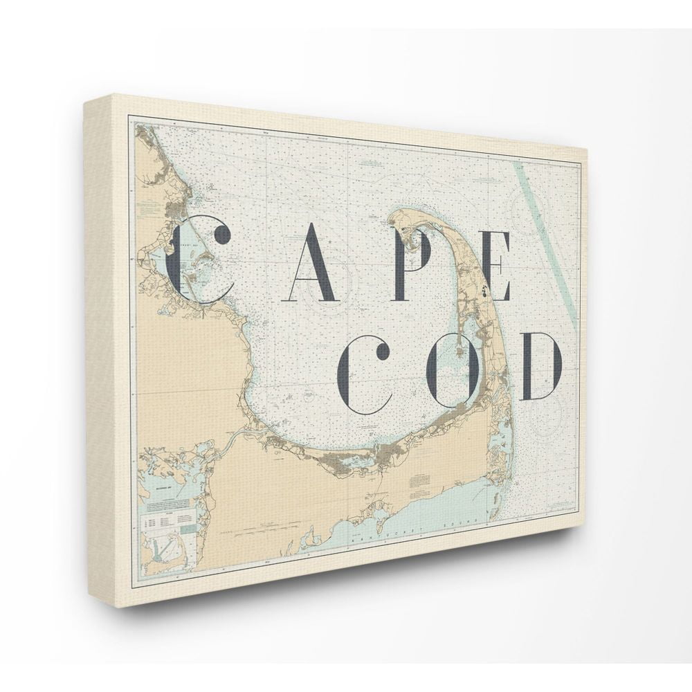 Stupell Industries Cape Cod Beach Vintage Map Word Design Canvas Wall Art by Daphne Polselli