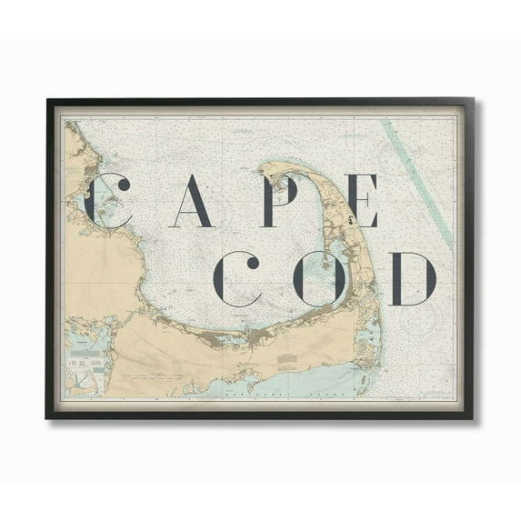 Stupell Industries Cape Cod Beach Vintage Map Word Design Framed Wall Art by Daphne Polselli