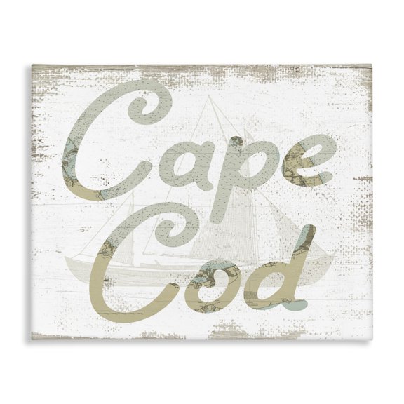 Stupell Industries Cottage Cape Cod Coast Beach Map Textured Paint Word Design Canvas Art, 20 x 16, by Lil' Rue