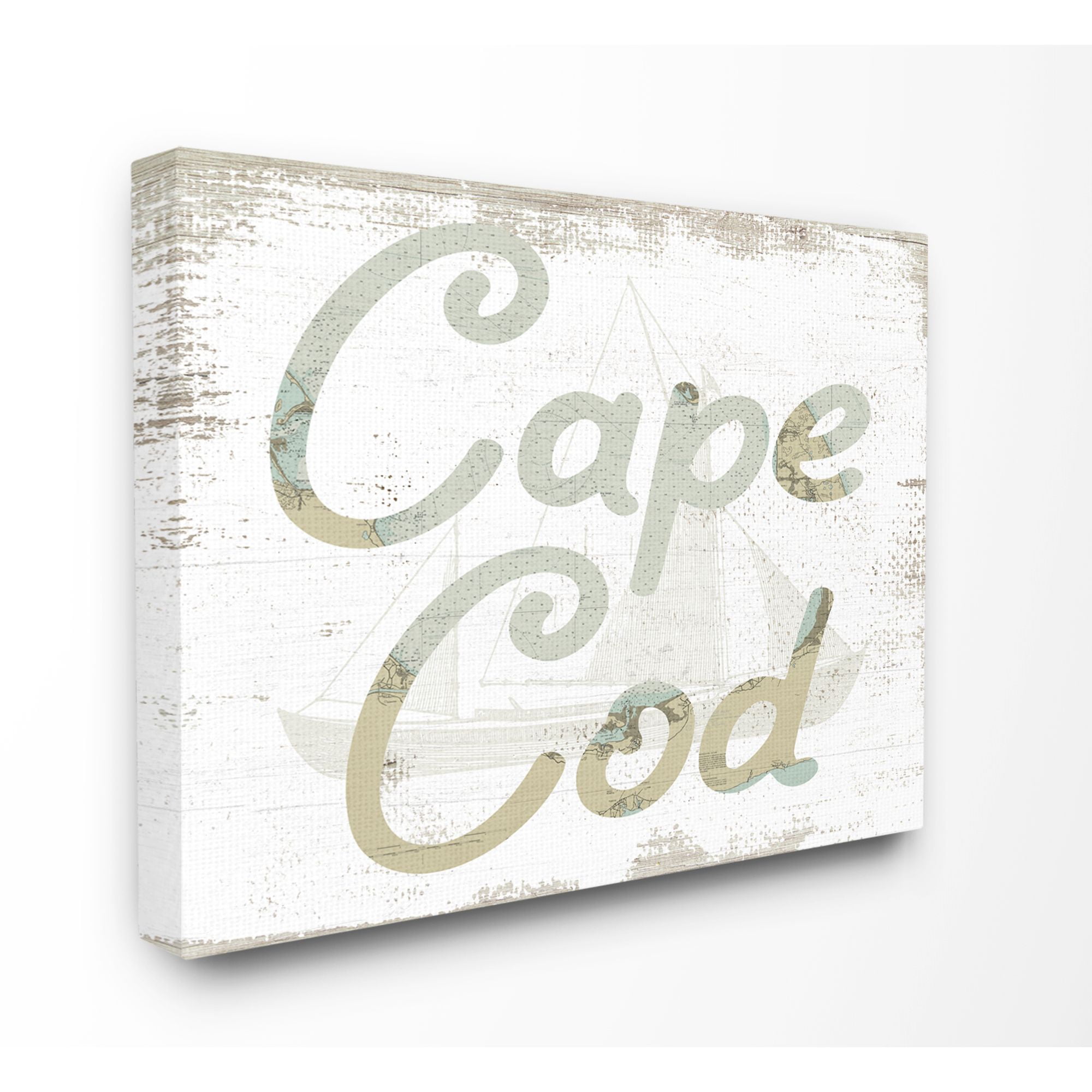 Stupell Industries Cape Cod Coast Beach Map Textured Paint Word Design Canvas Wall Art by Daphne Polselli