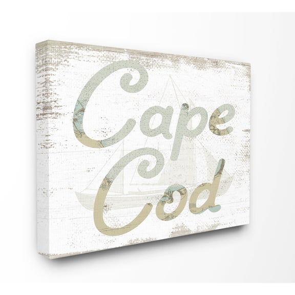 Stupell Industries Cape Cod Coast Beach Map Textured Paint Word Design Canvas Wall Art by Daphne Polselli