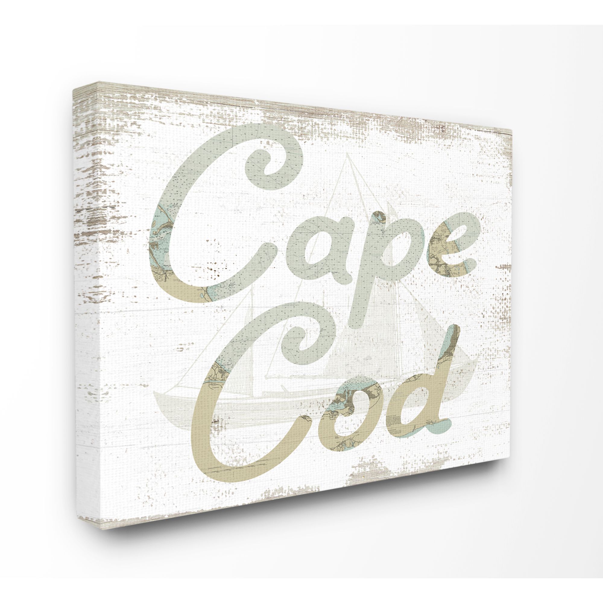 Stupell Industries Cape Cod Coast Beach Map Textured Paint Word Design Canvas Wall Art by Daphne Polselli
