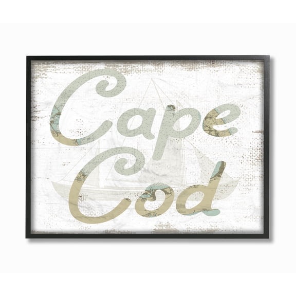 Stupell Industries Cape Cod Coast Beach Map Textured Paint Word Design Framed Wall Art by Daphne Polselli