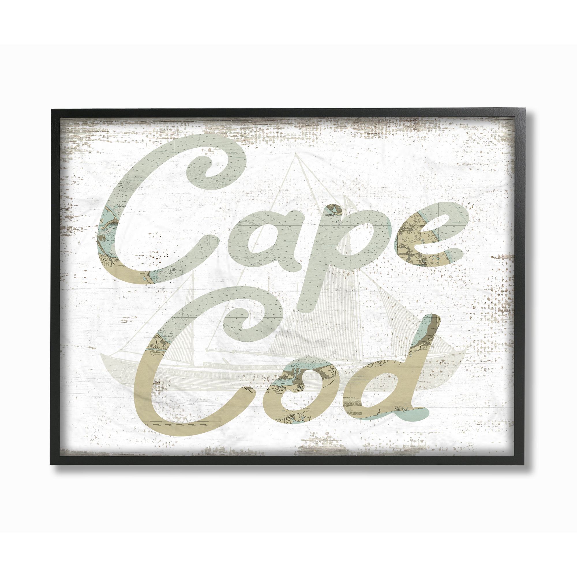 Stupell Industries Cape Cod Coast Beach Map Textured Paint Word Design Framed Wall Art by Daphne Polselli