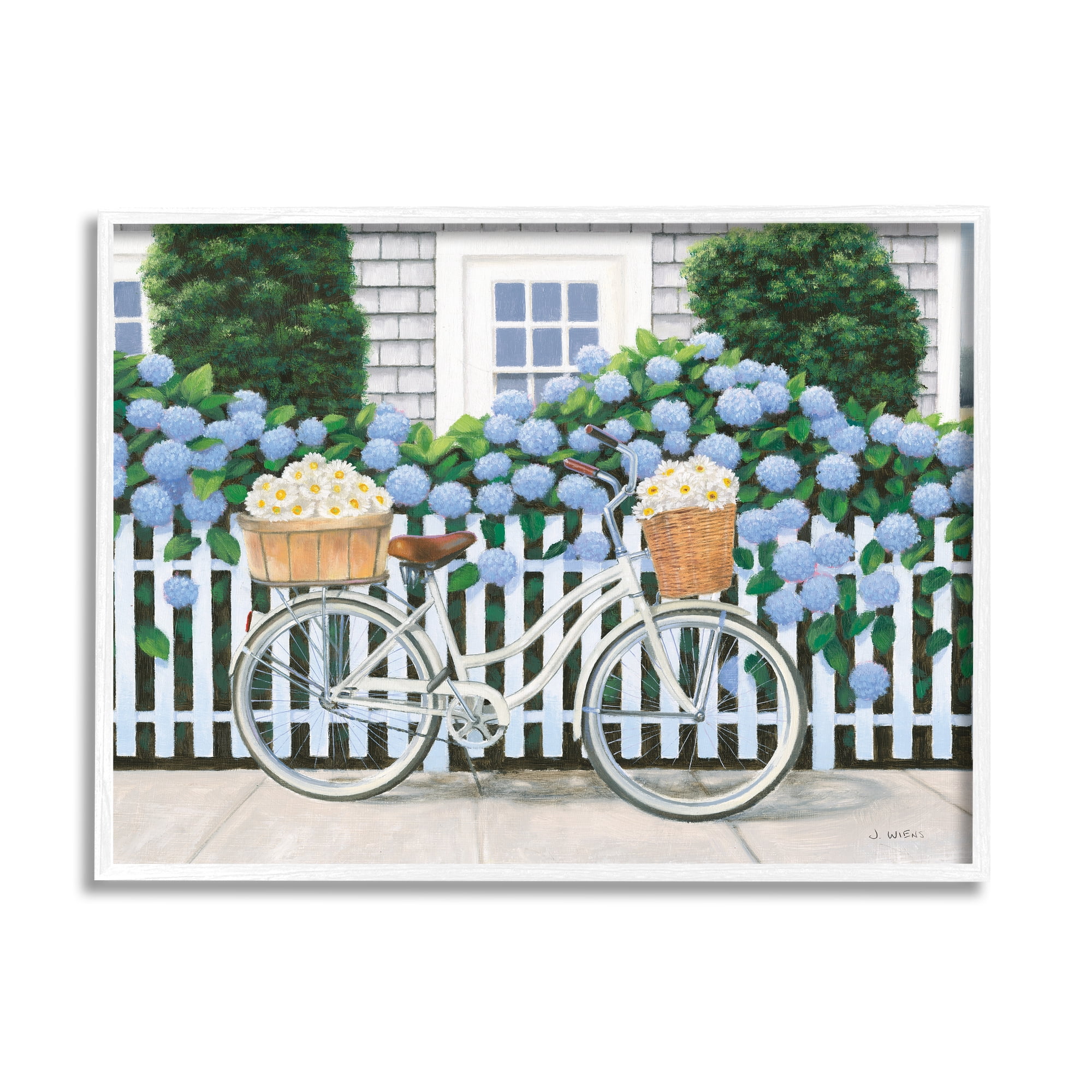 Stupell Industries Cape Cod Daisy Bike Painting Framed Art Print Wall Art, 20x16, By Wild Apple Portfolio