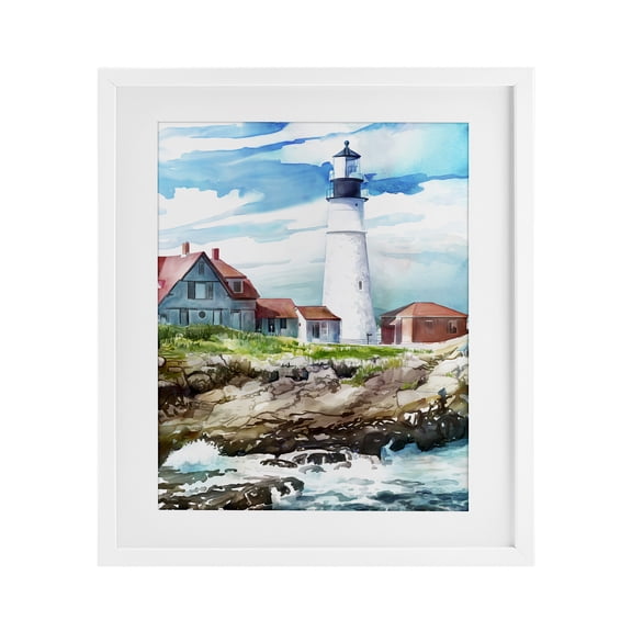Stupell Industries Cape Cod Lighthouse Shore White Framed Print Under Glass design by Mauro Devereaux, 21 x 17