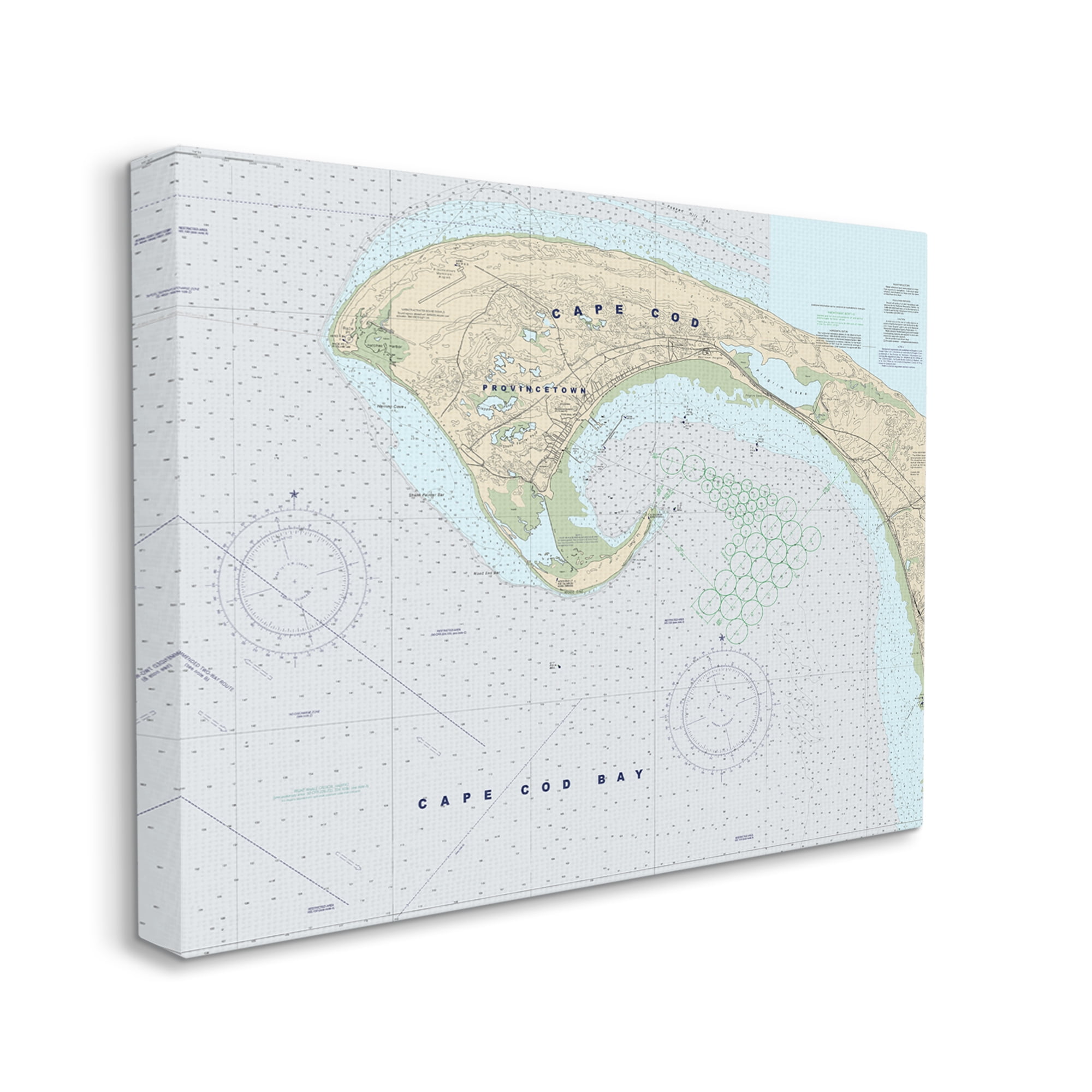 Stupell Industries Cape Cod Massachusetts Cartography Traditional Nautical Map Vintage Painting Gallery-Wrapped Canvas Print Wall Art, 30 x 40, Design by Daphne Polselli