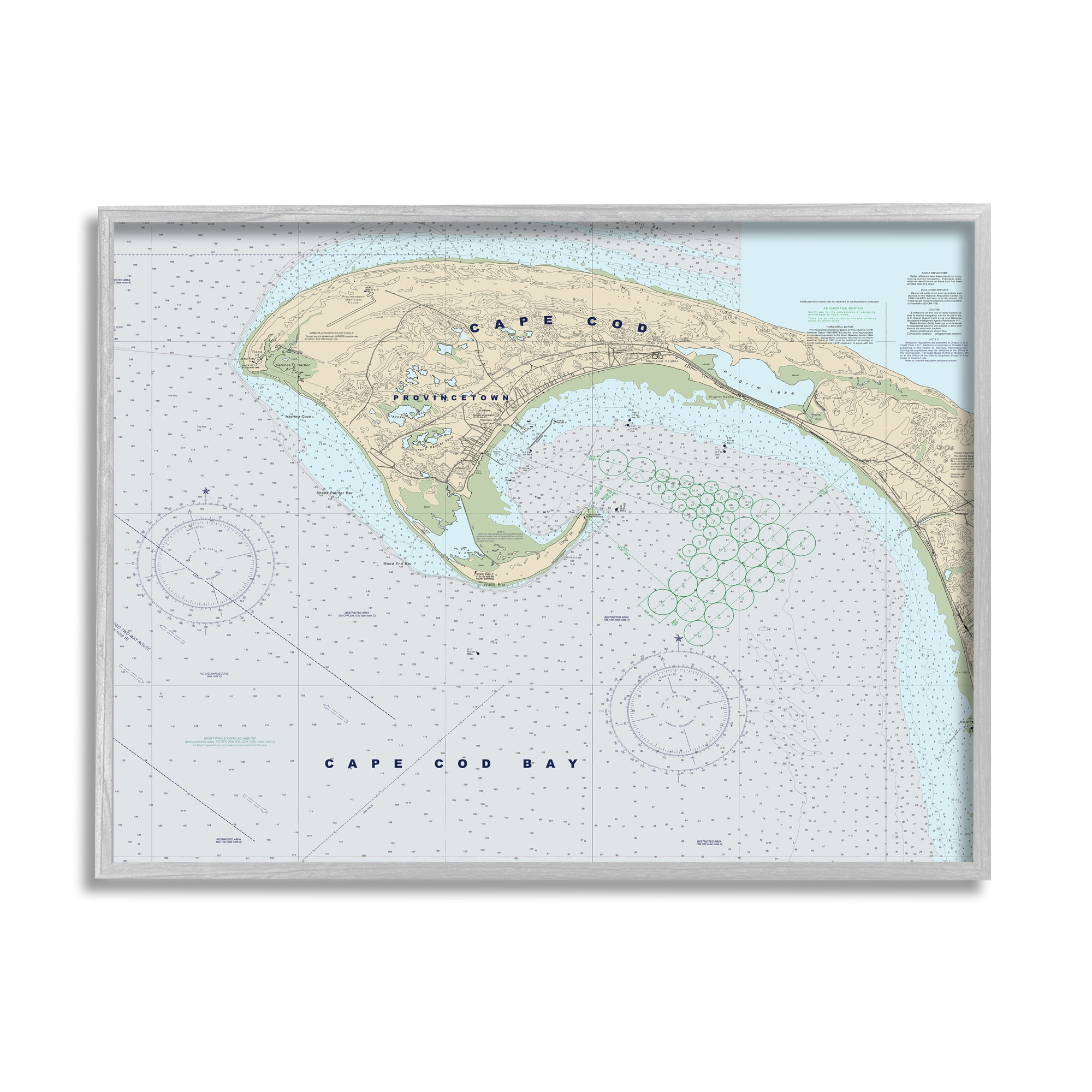 Stupell Industries Cape Cod Massachusetts Cartography Traditional Nautical Map Vintage Painting Gray Framed Art Print Wall Art, 24 x 30, Design by Daphne Polselli