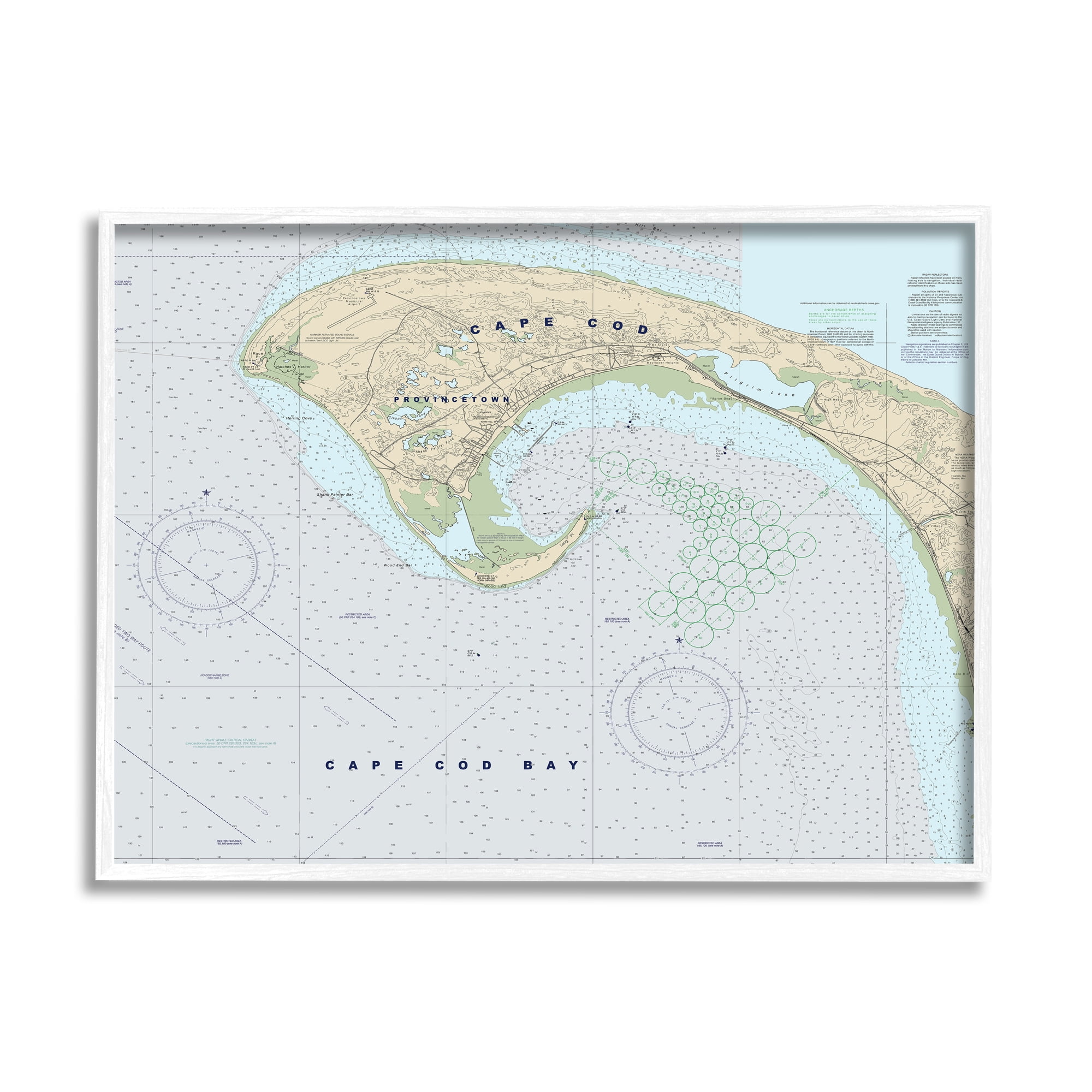 Stupell Industries Cape Cod Massachusetts Cartography Traditional Nautical Map Vintage Painting White Framed Art Print Wall Art, 16 x 20, Design by Daphne Polselli
