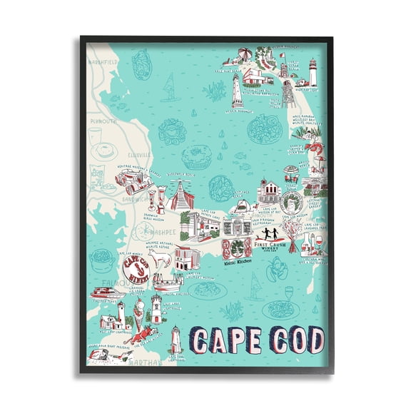 Stupell Industries Cape Cod Massachusetts Nautical Landmark Destination Map Black Framed by Ziwei Li