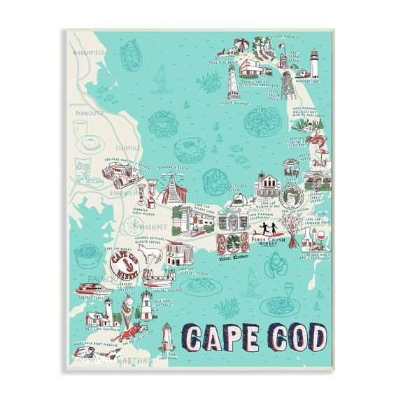 Stupell Industries Cape Cod Massachusetts Nautical Landmark Destination Map Wall Plaque by Ziwei Li
