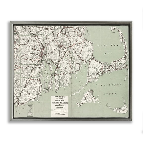 Stupell Industries Cape Cod & RI Map Cities & Countries Painting Gray Floater Framed Canvas Art Print Wall Art, 21 x 17