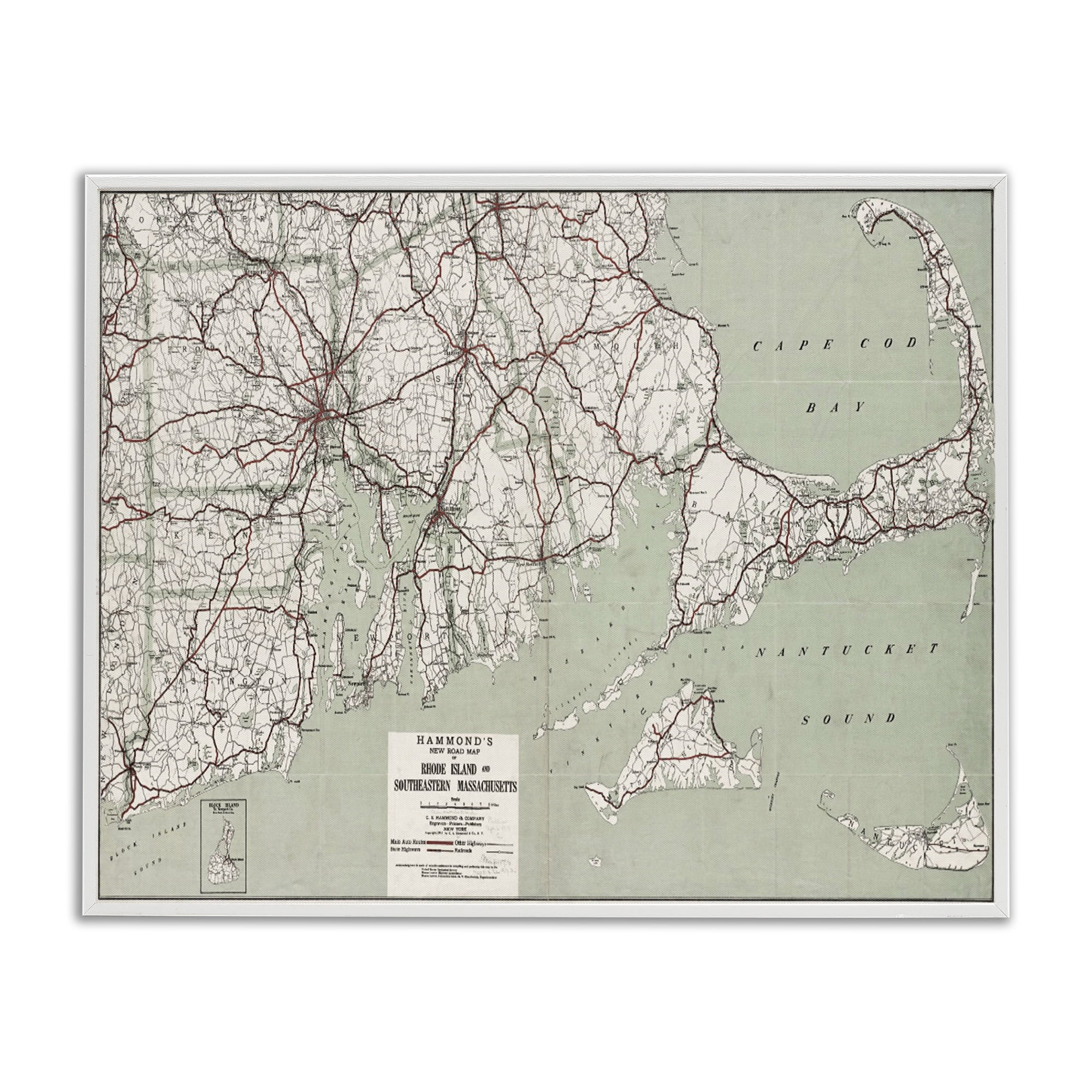 Stupell Industries Cape Cod & RI Map Cities & Countries Painting White ...