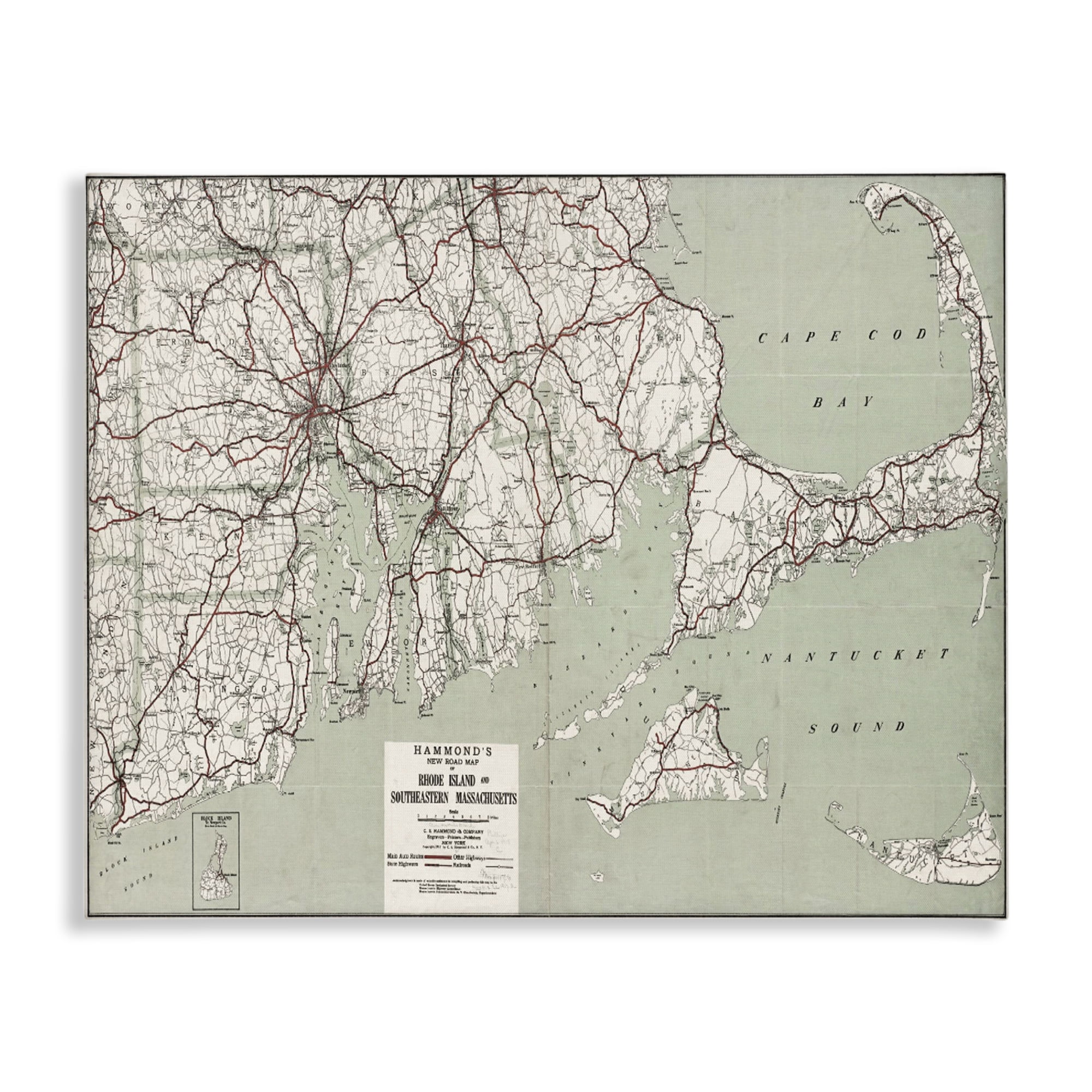 Stupell Industries Cape Cod & RI Map Cities & Countries Painting Wrapped Canvas Art Print Wall Art, 20 x 16