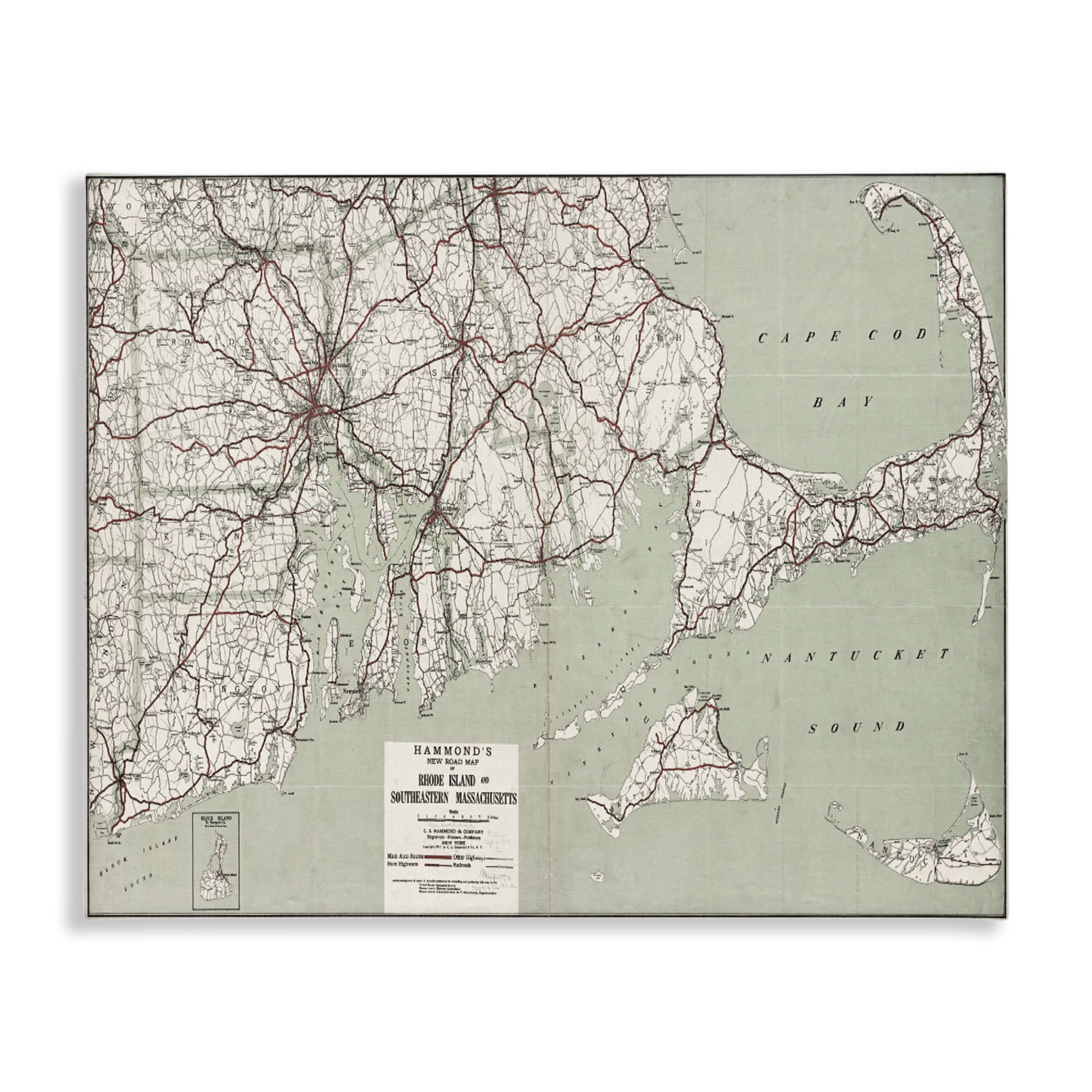 Stupell Industries Cape Cod & RI Map Cities & Countries Painting Wrapped Canvas Art Print Wall Art, 48 x 36
