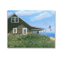 Stupell Industries Cape House with Flag Landscape Painting Gallery Wrapped Canvas Art Print Wall Art, 20 x 16