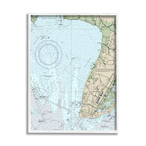 Stupell Industries Cape May New Jersey Nautical Map Traditional Cartography Vintage Painting White Framed Art Print Wall Art, 24 x 30, Design by Daphne Polselli