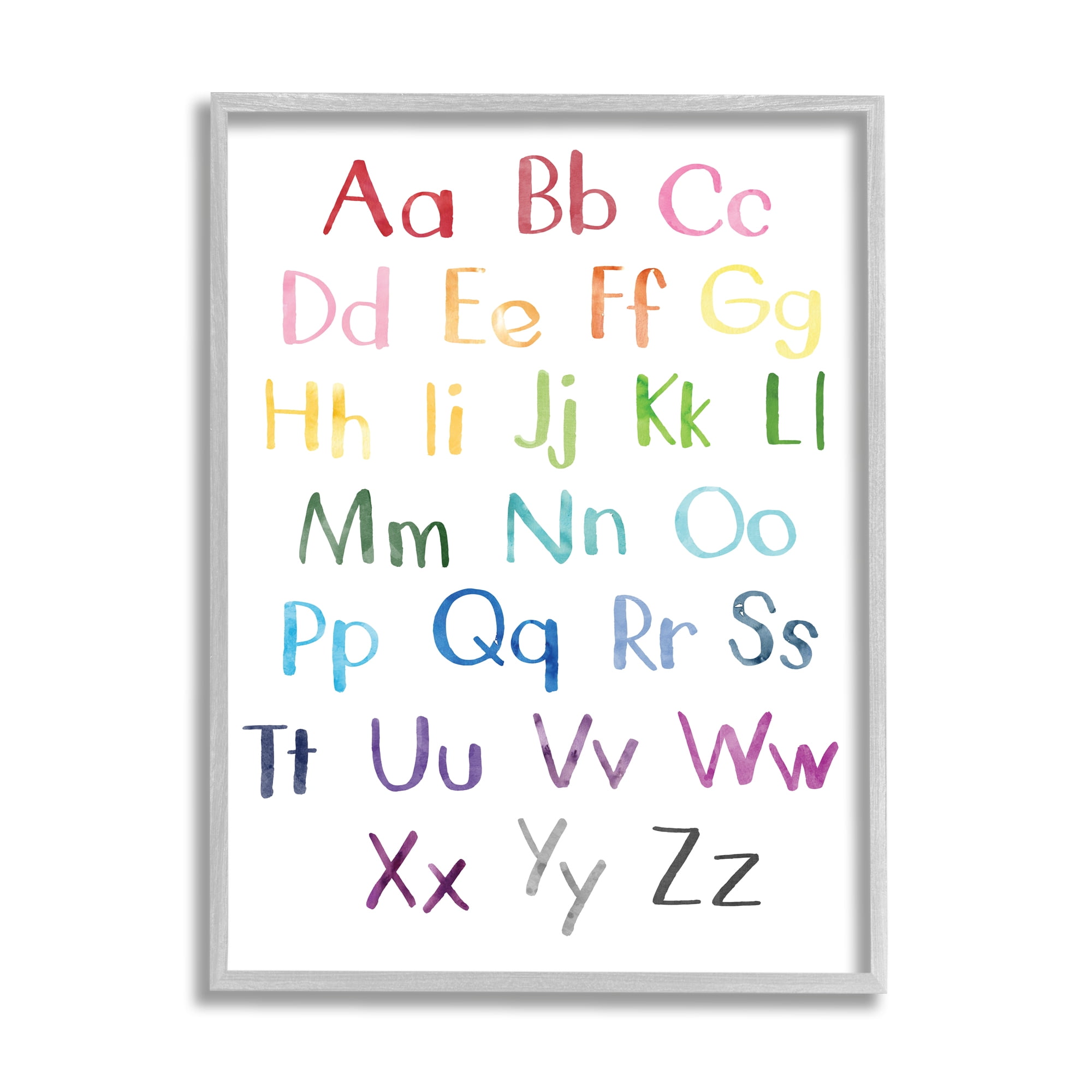 Stupell Industries Capital and Lowercase Alphabet Letters Rainbow ABC Art for Kids Painting Gray Framed Art Print Wall Art, 11 x 14