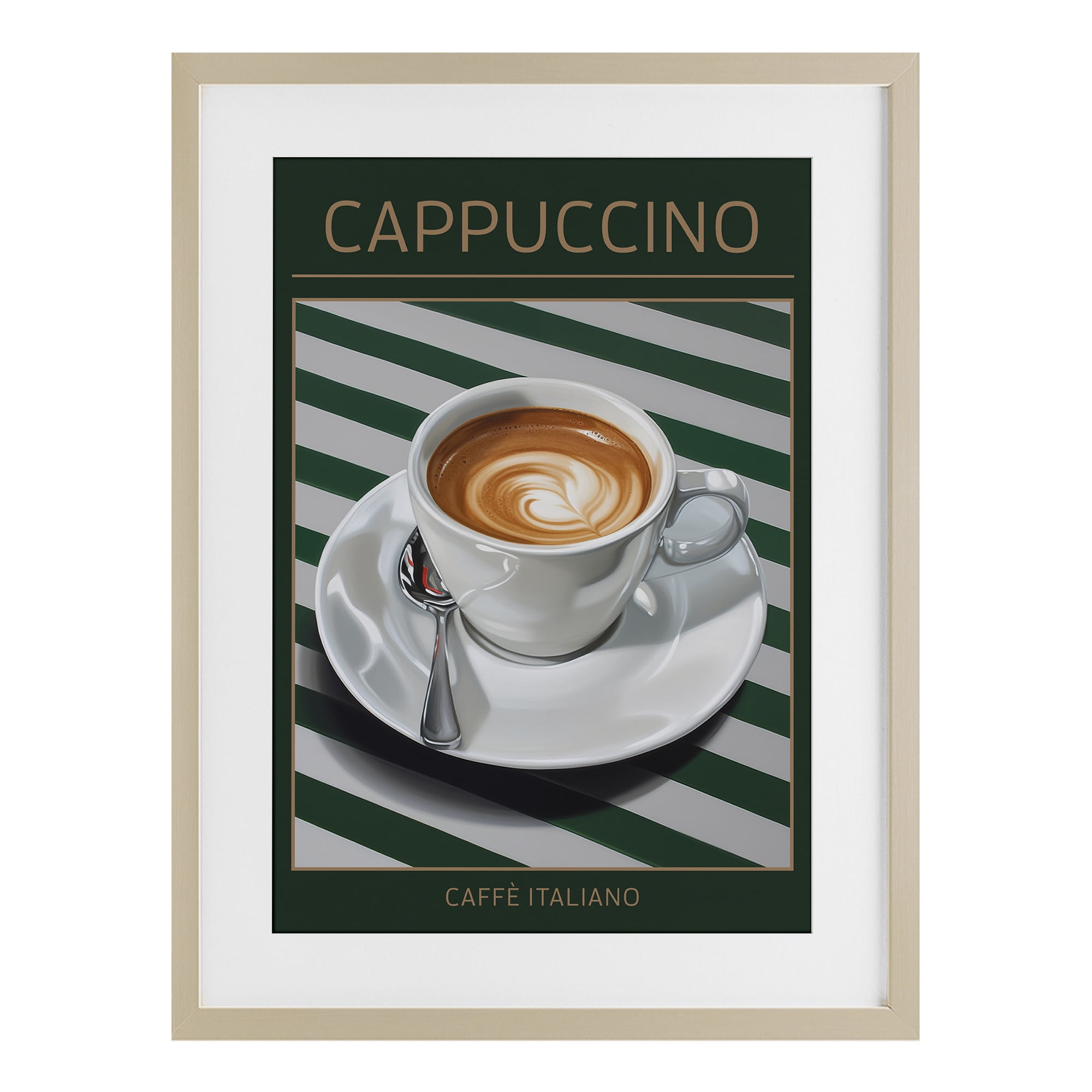 Stupell Industries Cappuccino Coffee over Stripes Birch Framed Print Under Glass, design by Andreas Magnusson
