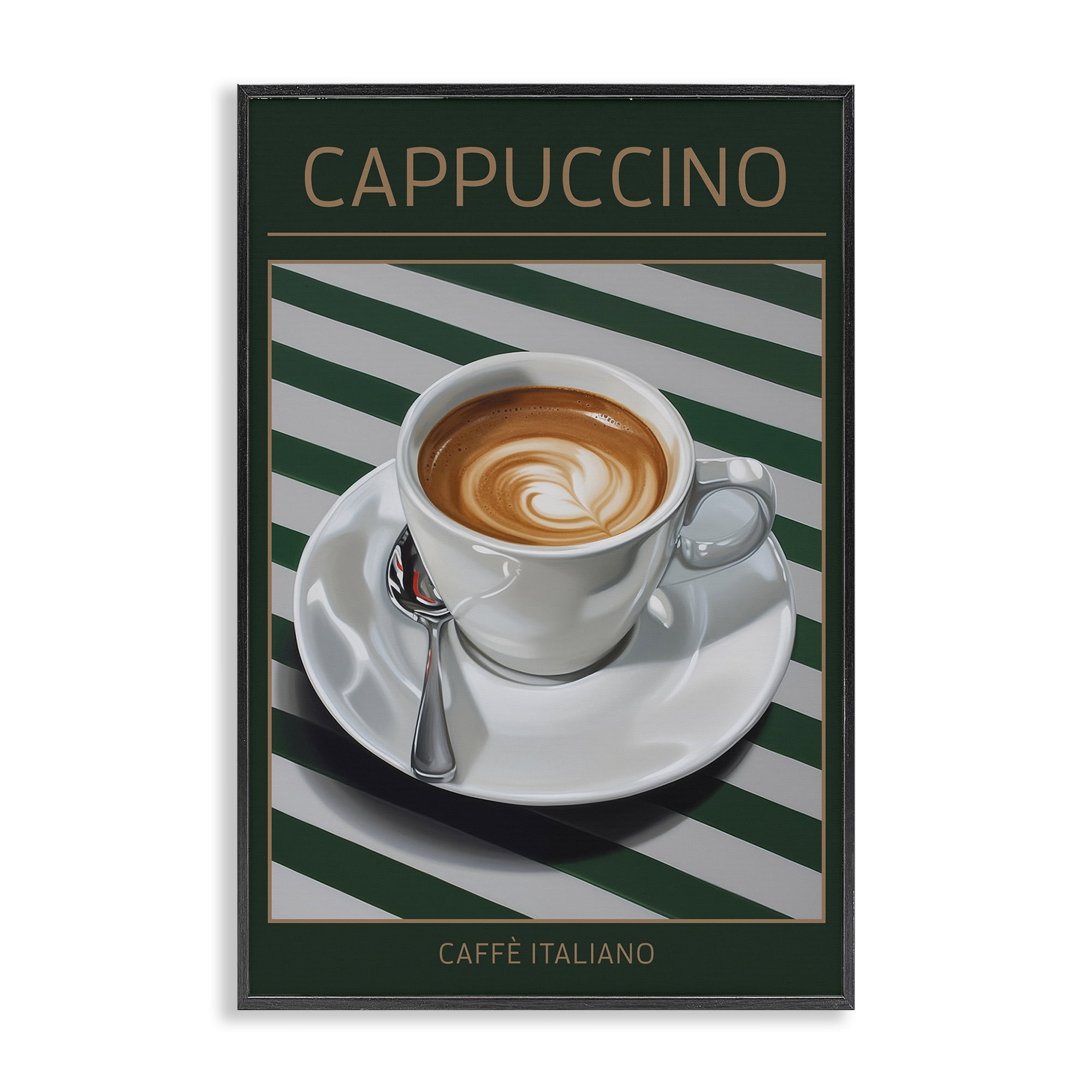 Stupell Industries Cappuccino Coffee over Stripes Black Framed Giclee Art, design by Andreas Magnusson