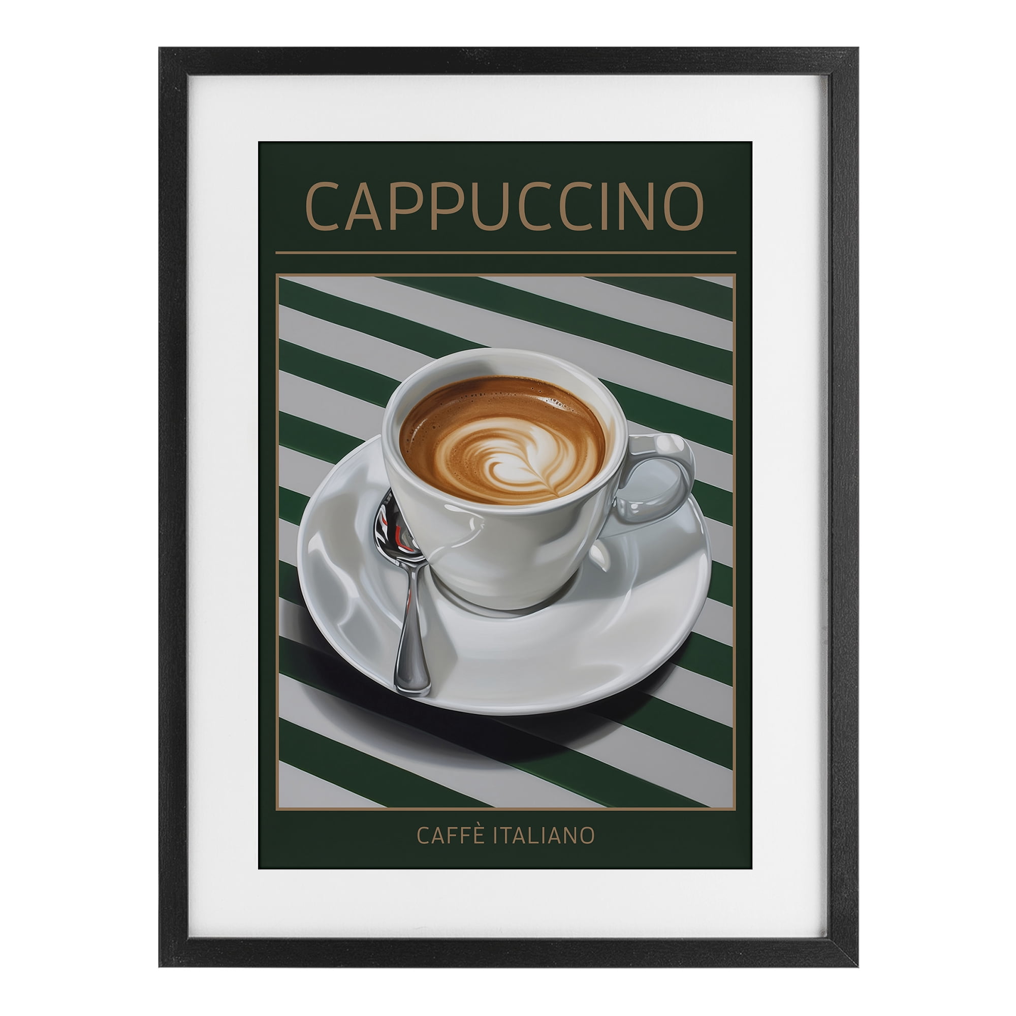 Stupell Industries Cappuccino Coffee over Stripes Black Framed Print Under Glass, design by Andreas Magnusson