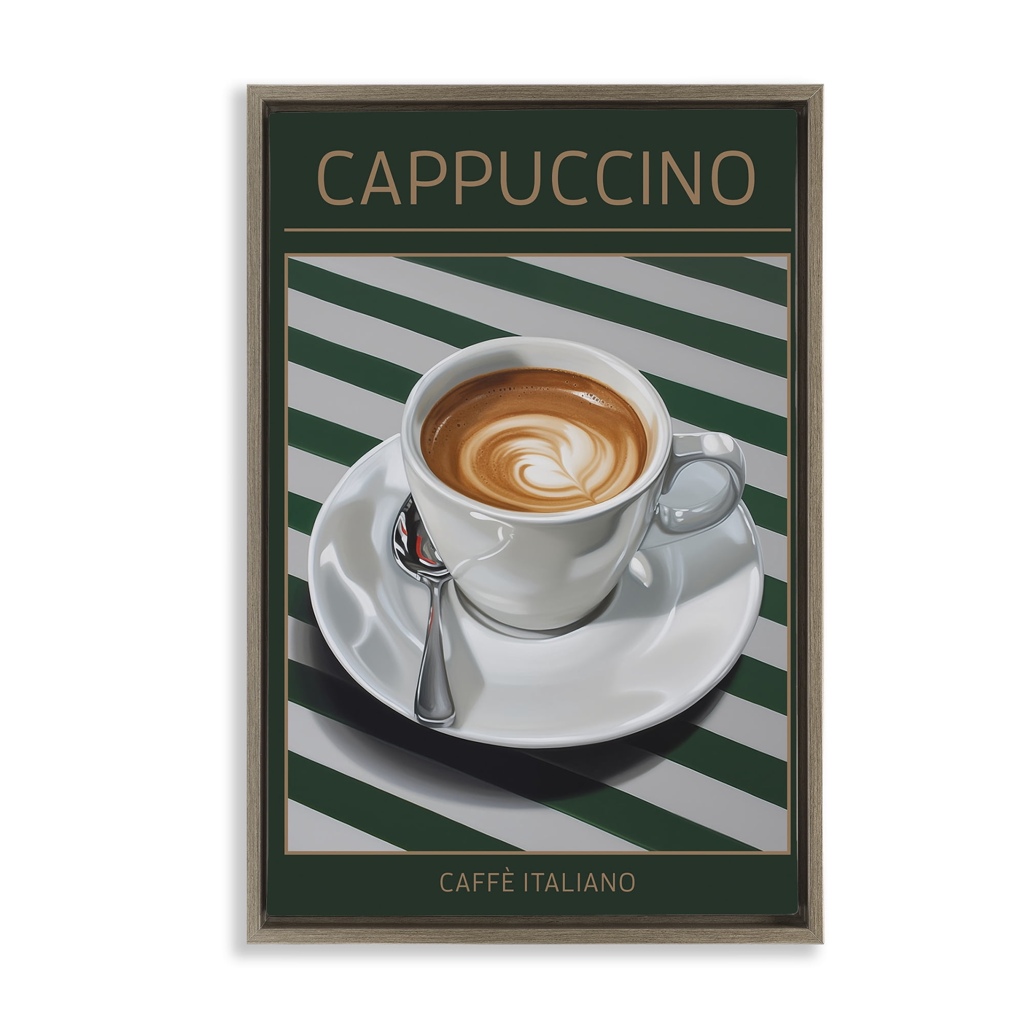 Stupell Industries Cappuccino Coffee over Stripes Brown Framed Floater Canvas Wall Art, design by Andreas Magnusson