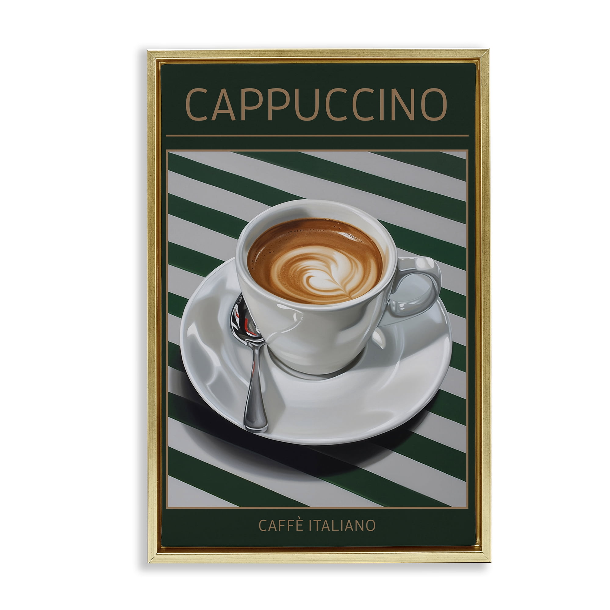 Stupell Industries Cappuccino Coffee over Stripes Gold Framed Floater Canvas Wall Art, design by Andreas Magnusson