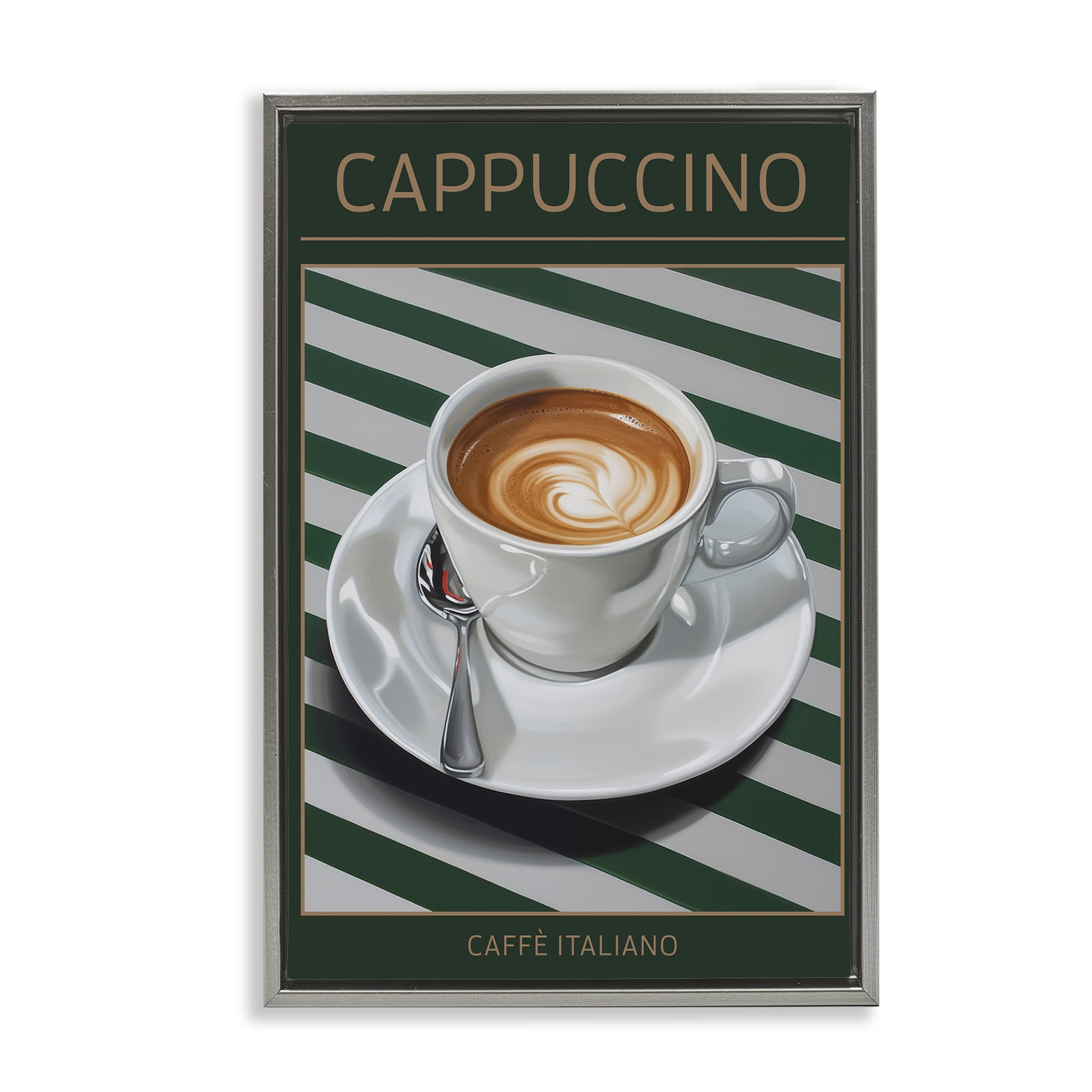 Stupell Industries Cappuccino Coffee over Stripes Gray Framed Floater Canvas Wall Art, design by Andreas Magnusson
