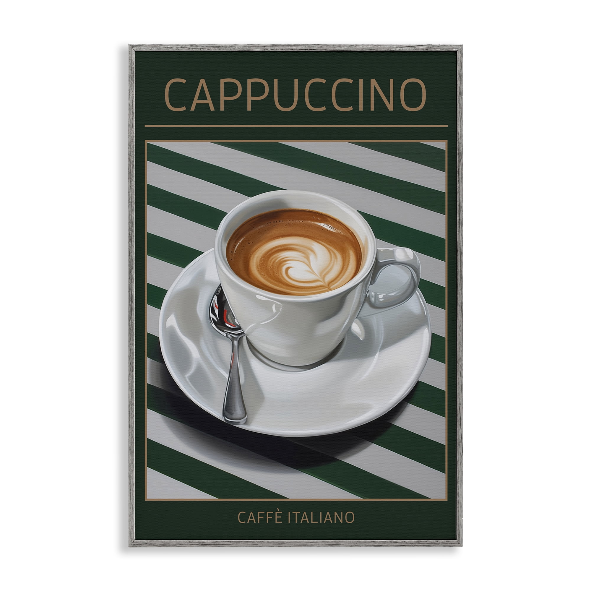 Stupell Industries Cappuccino Coffee over Stripes Gray Framed Giclee Art, design by Andreas Magnusson