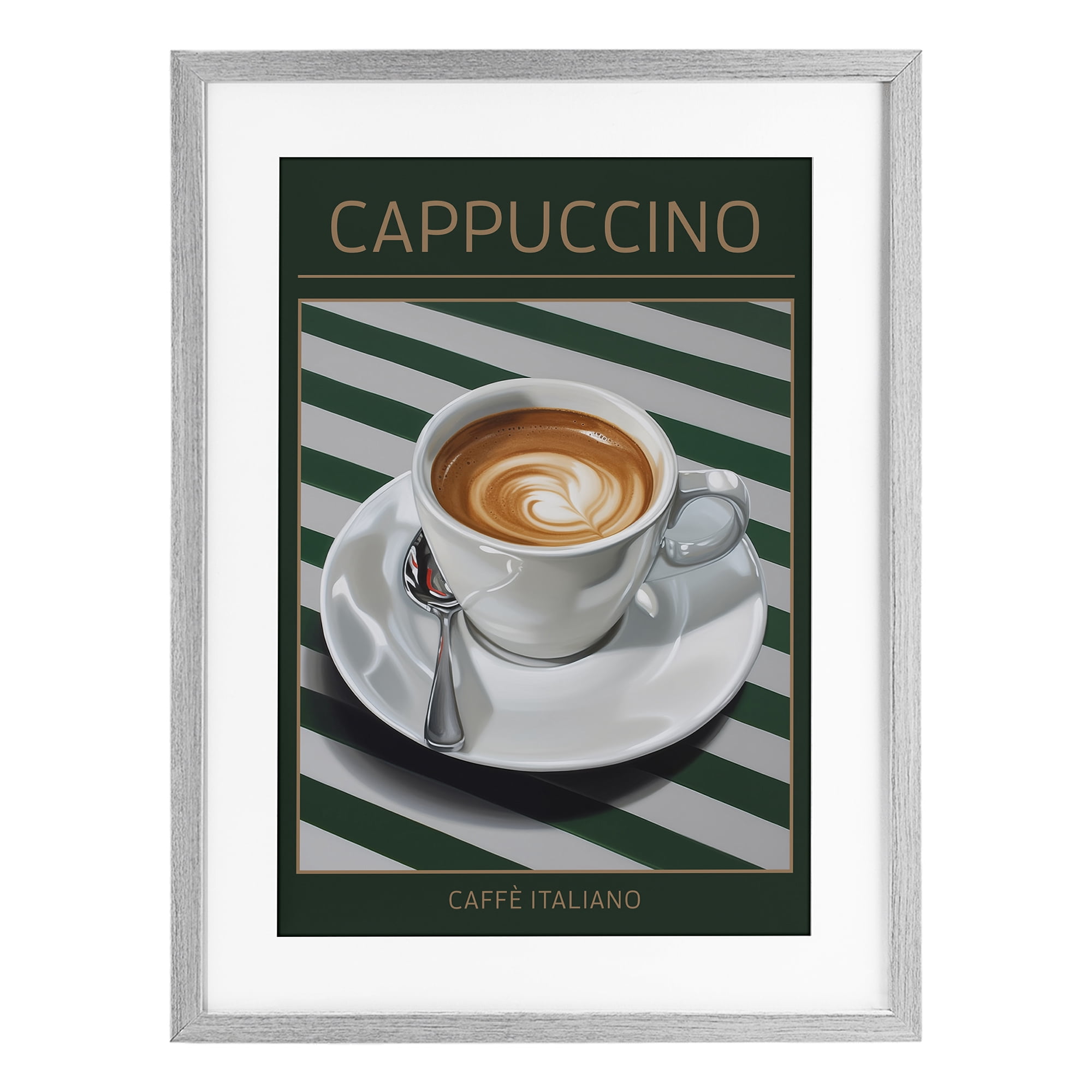 Stupell Industries Cappuccino Coffee over Stripes Gray Framed Print Under Glass, design by Andreas Magnusson