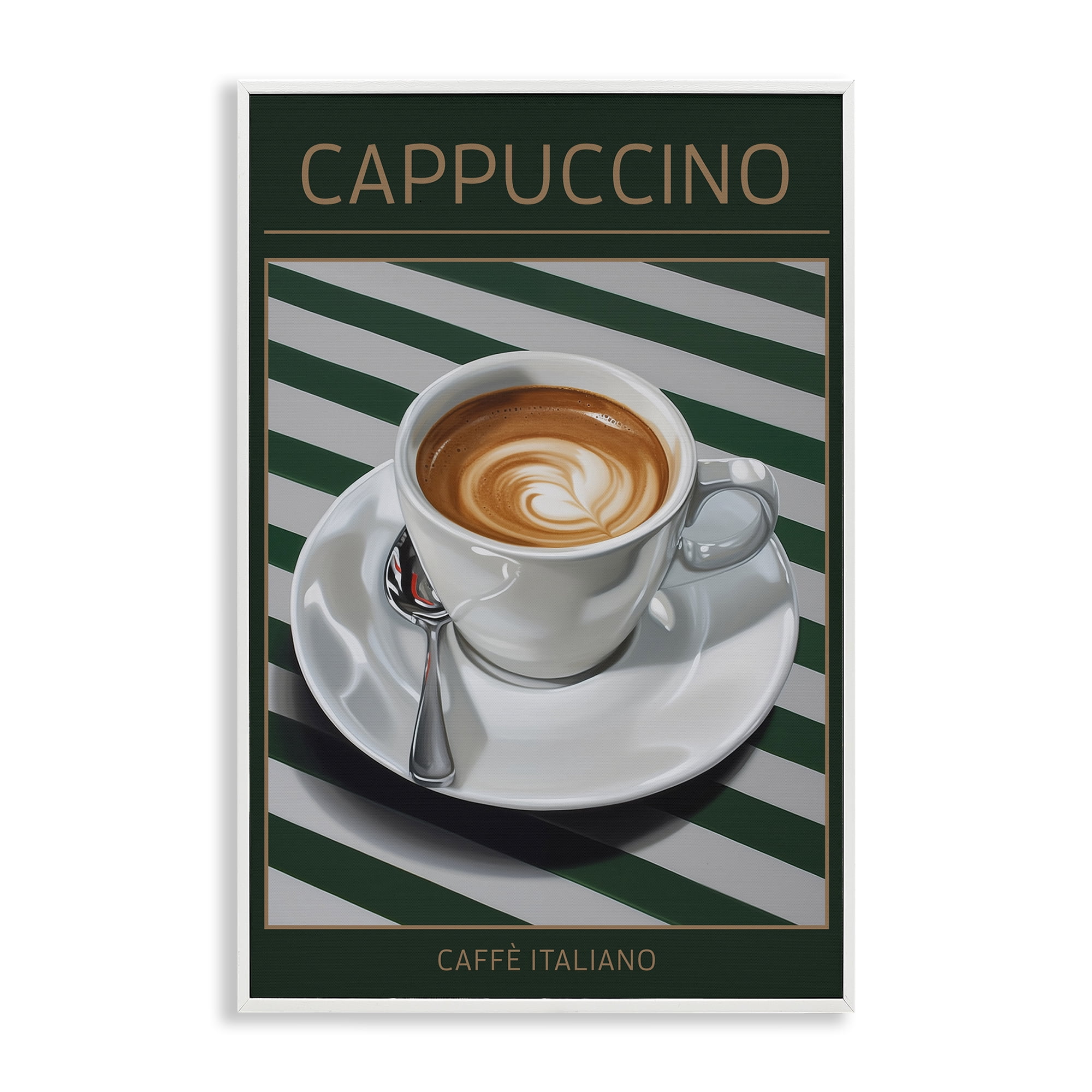 Stupell Industries Cappuccino Coffee over Stripes White Framed Giclee Art, design by Andreas Magnusson