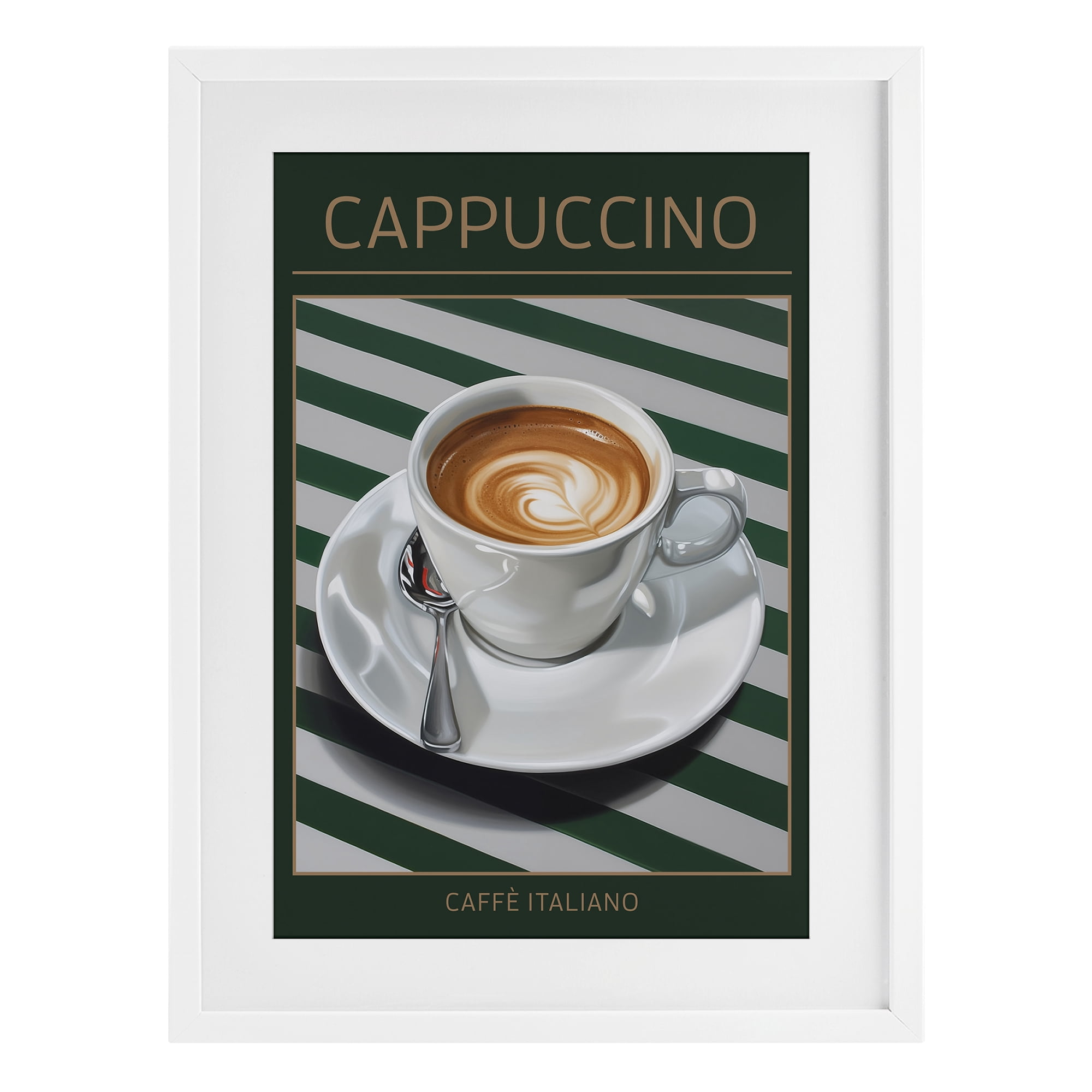 Stupell Industries Cappuccino Coffee over Stripes White Framed Print Under Glass, design by Andreas Magnusson