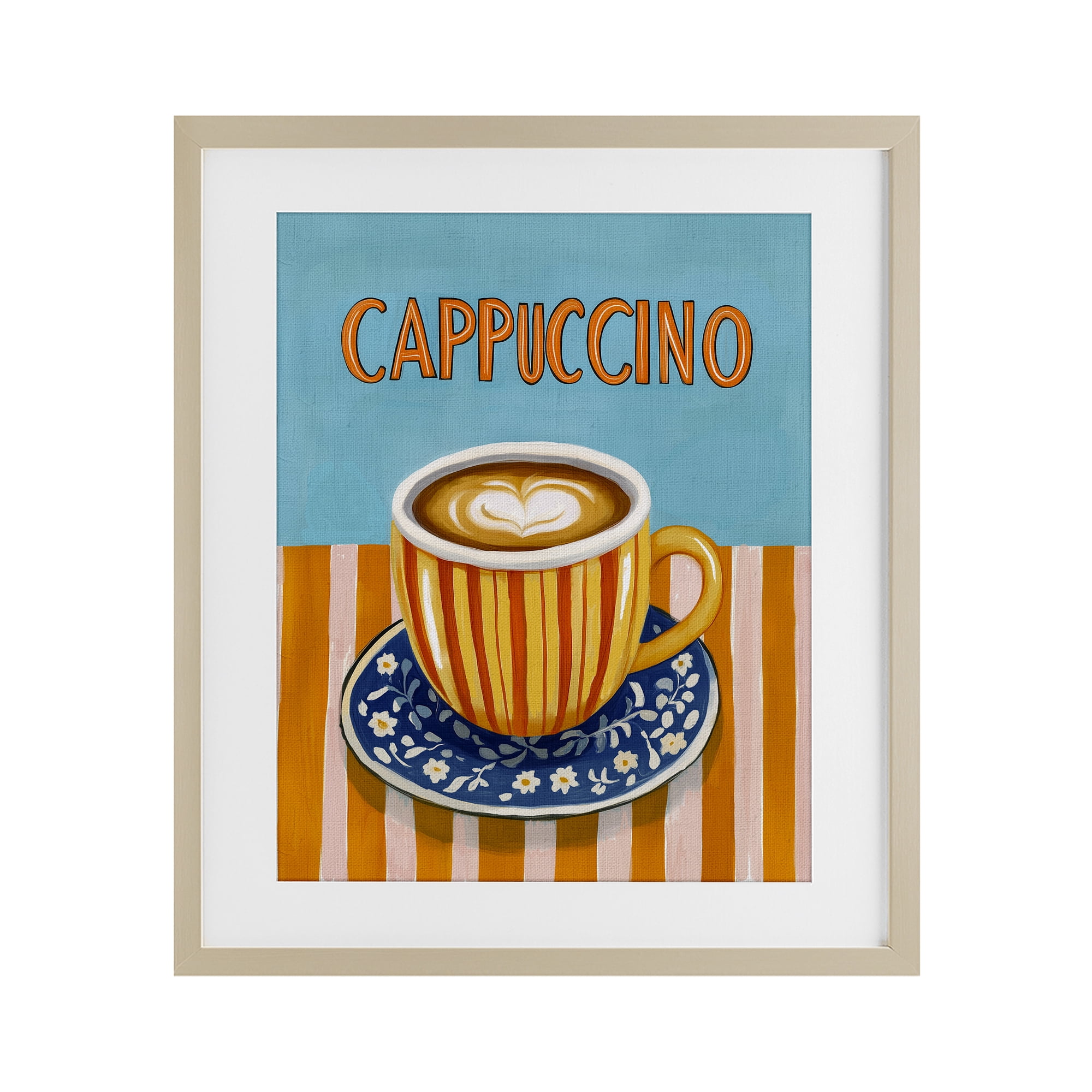 Stupell Industries Cappuccino Stripes Blue & Orange Birch Framed Print Under Glass, design by Yen