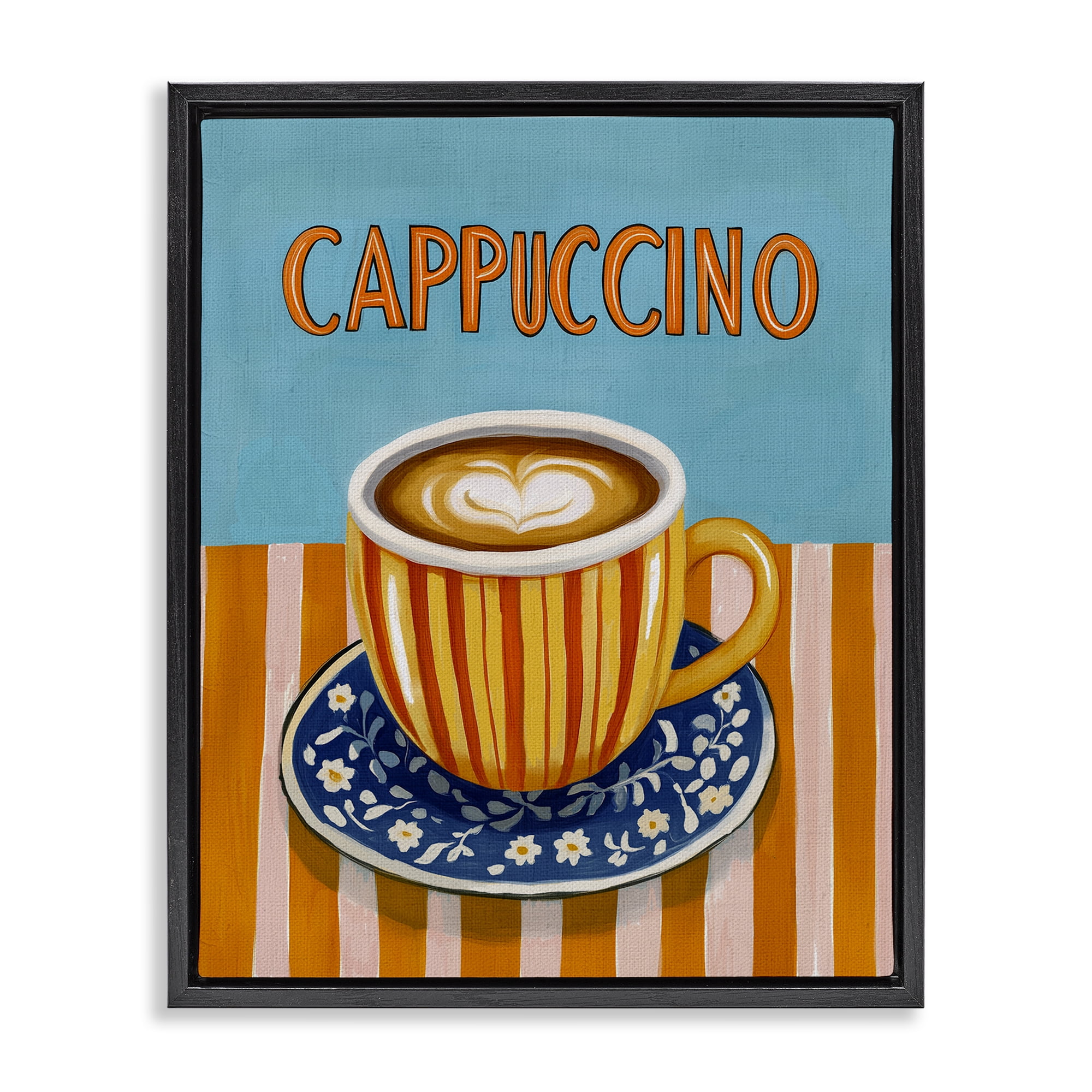 Stupell Industries Cappuccino Stripes Blue & Orange Black Framed Floater Canvas Wall Art, design by Yen