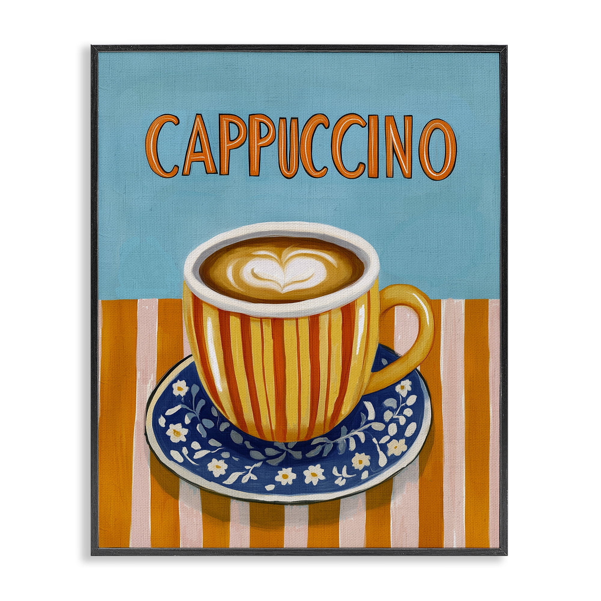 Stupell Industries Cappuccino Stripes Blue & Orange Black Framed Giclee Art, design by Yen