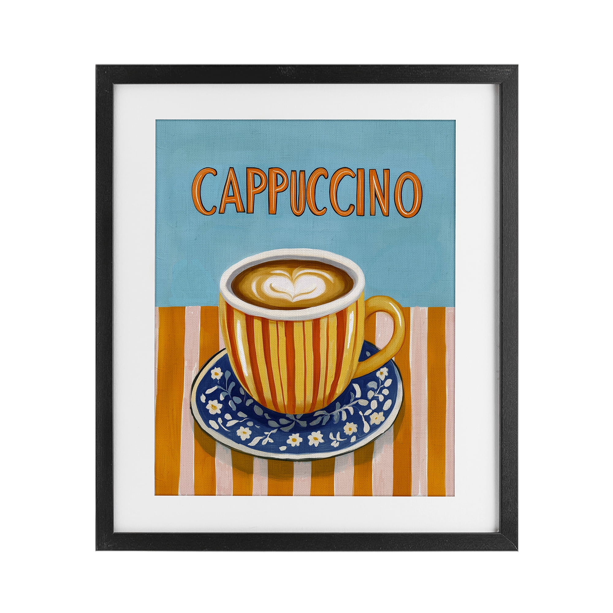 Stupell Industries Cappuccino Stripes Blue & Orange Black Framed Print Under Glass, design by Yen