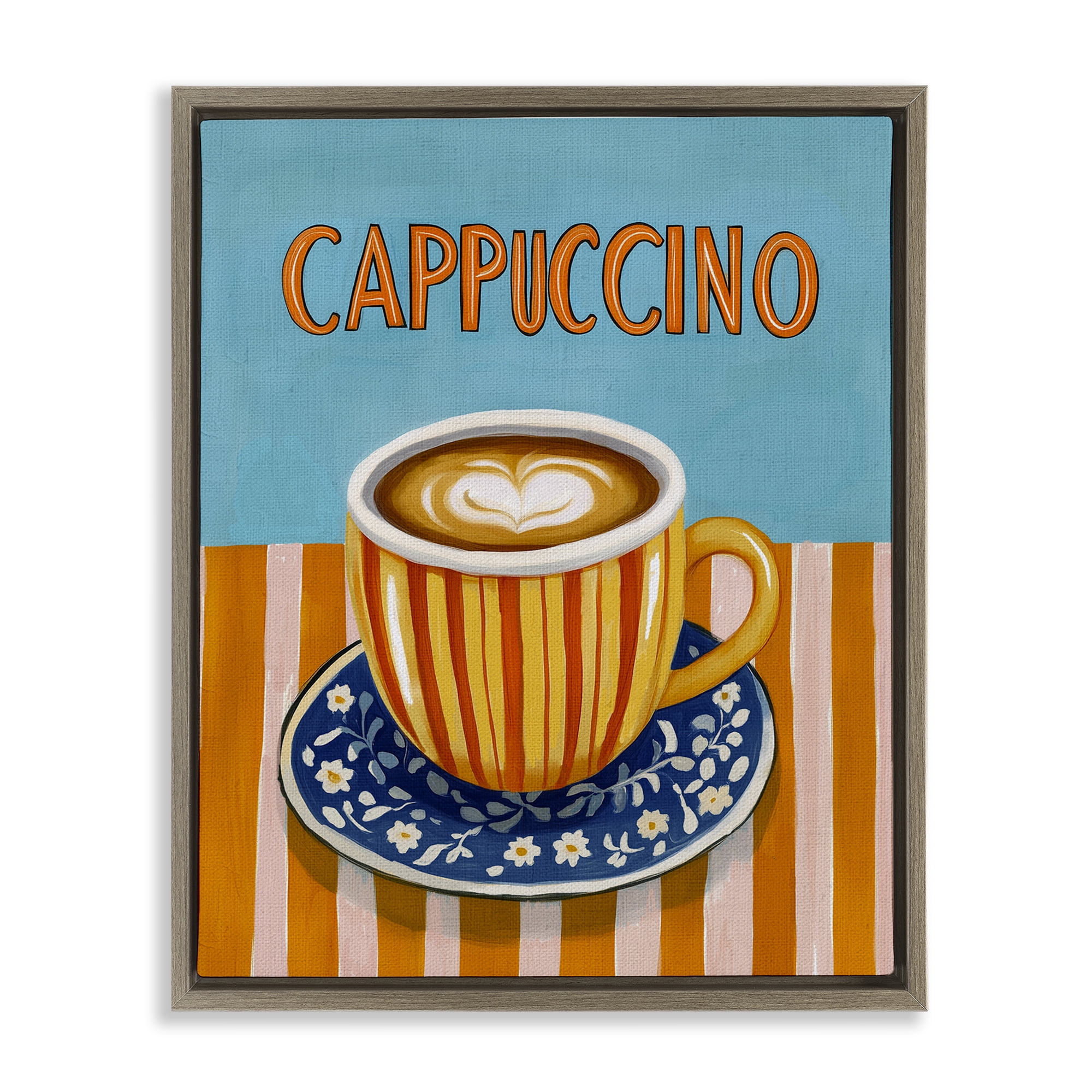 Stupell Industries Cappuccino Stripes Blue & Orange Brown Framed Floater Canvas Wall Art, design by Yen