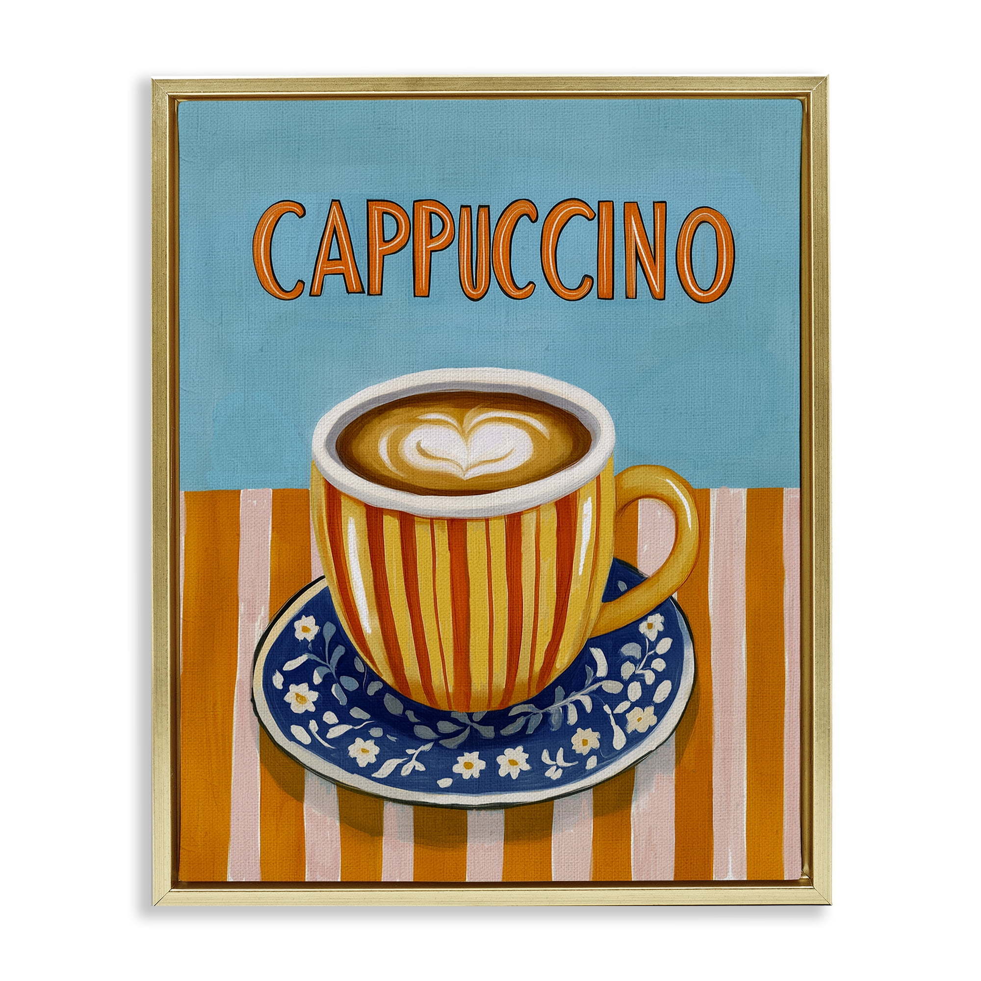 Stupell Industries Cappuccino Stripes Blue & Orange Gold Framed Floater Canvas Wall Art, design by Yen