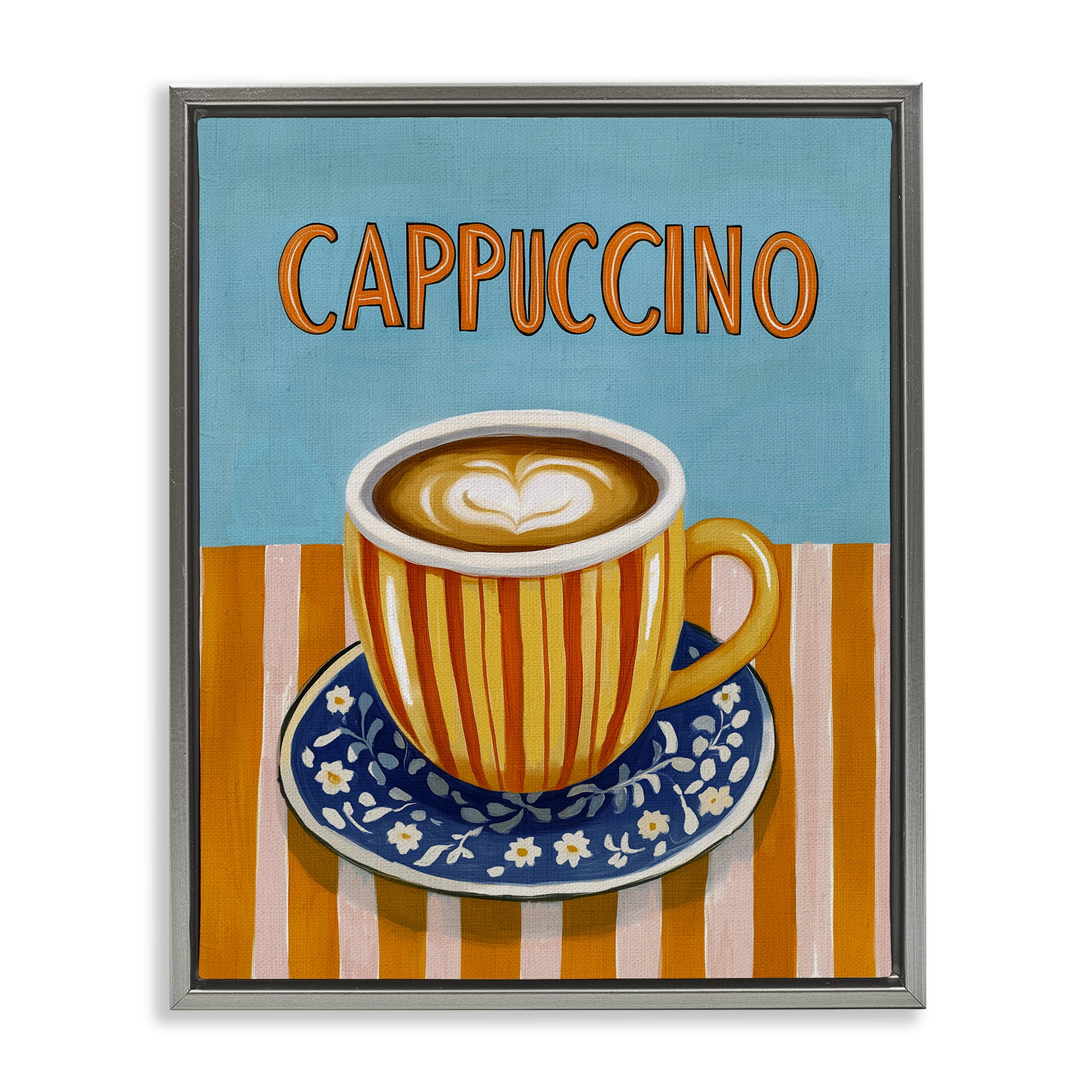 Stupell Industries Cappuccino Stripes Blue & Orange Gray Framed Floater Canvas Wall Art, design by Yen